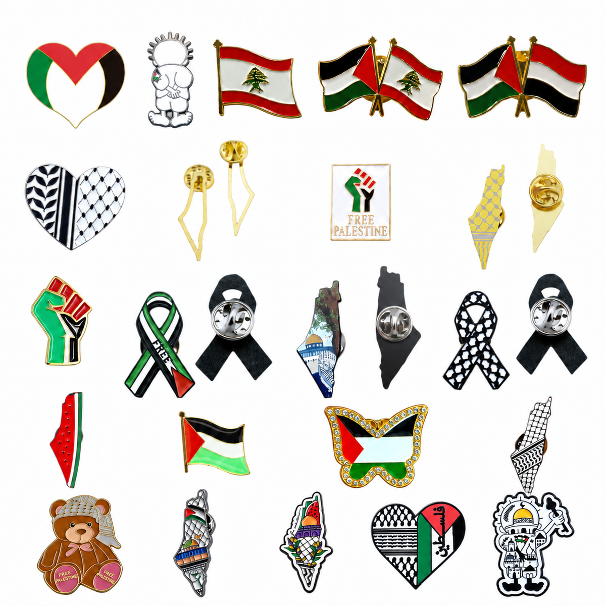 Palestinian Themed Pins / Lapels Stainless Steel Keffiyeh Handala Palestine Flag Pin