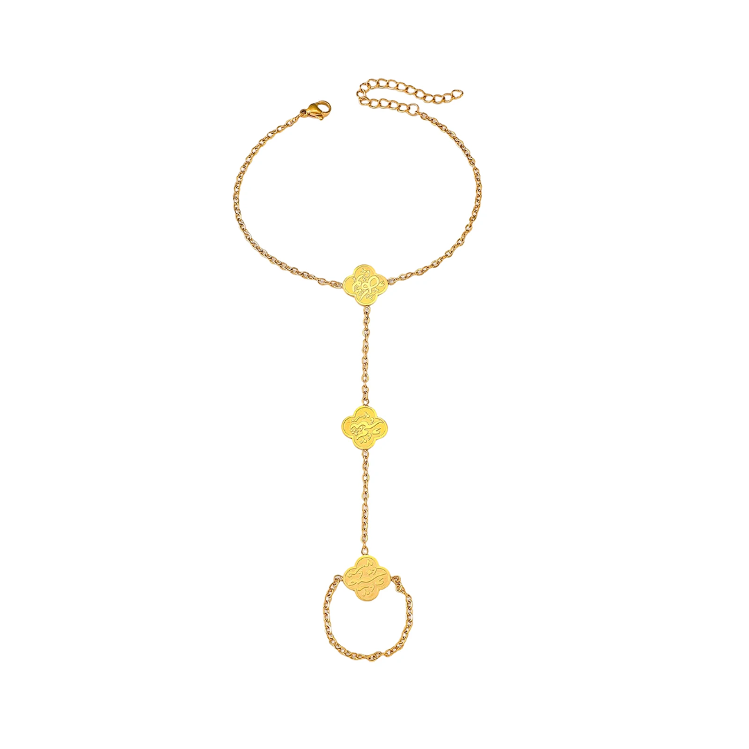 Finger Bracelet Gold Clover Hand Harness - Patience, Thanks, & Trust Necklace