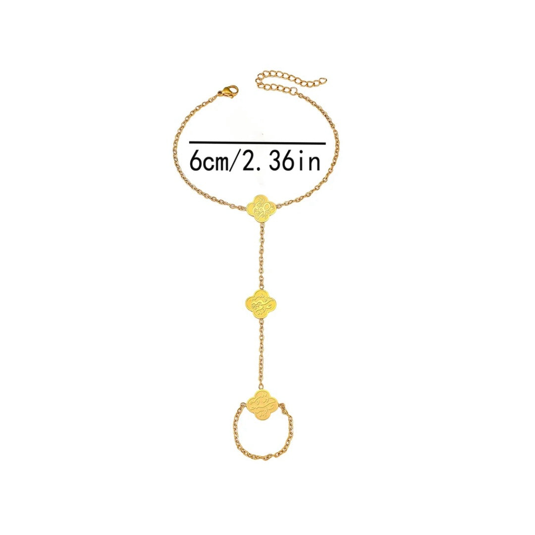 Finger Bracelet Gold Clover Hand Harness - Patience, Thanks, & Trust Necklace