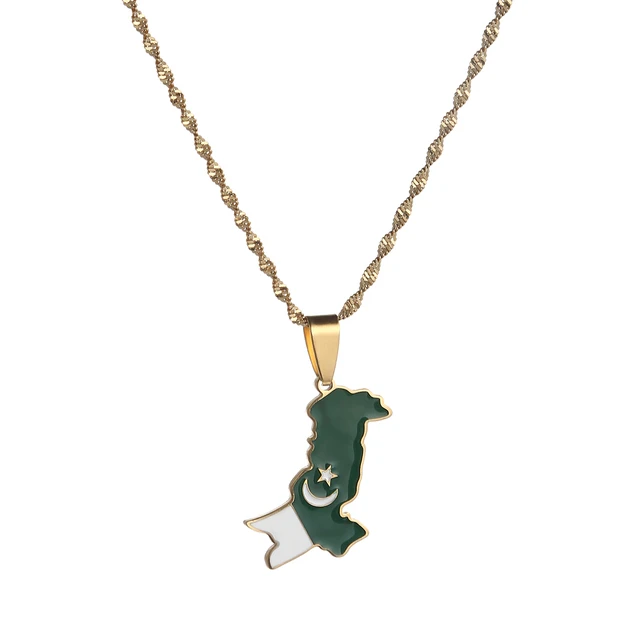 Pakistan Flag Map Shape Pendent Necklace - Habibi Heritage