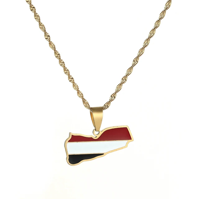 Yemen Map Flag Shape Pendent Necklace - Habibi Heritage