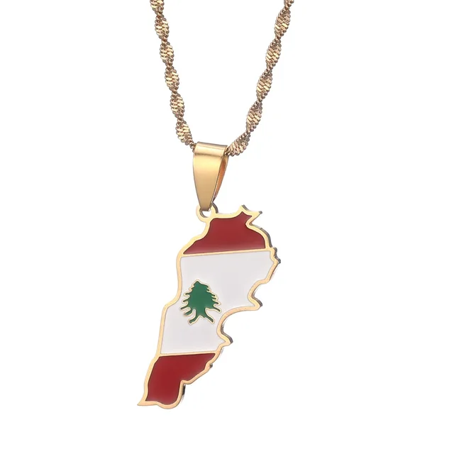 Lebanon Flag Map Shape Pendent Necklace
