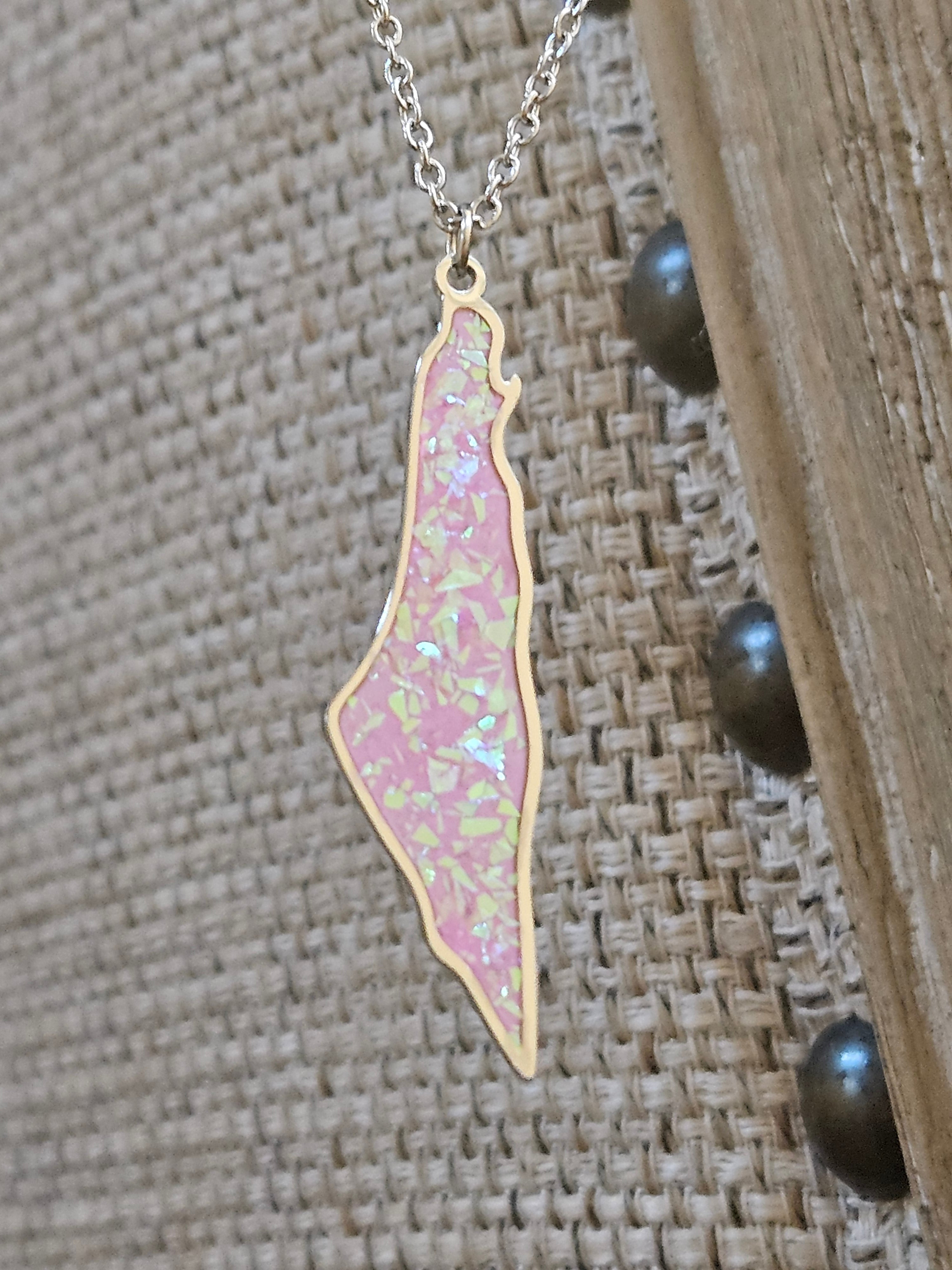 Pink Glitter Palestine Pendent Necklace