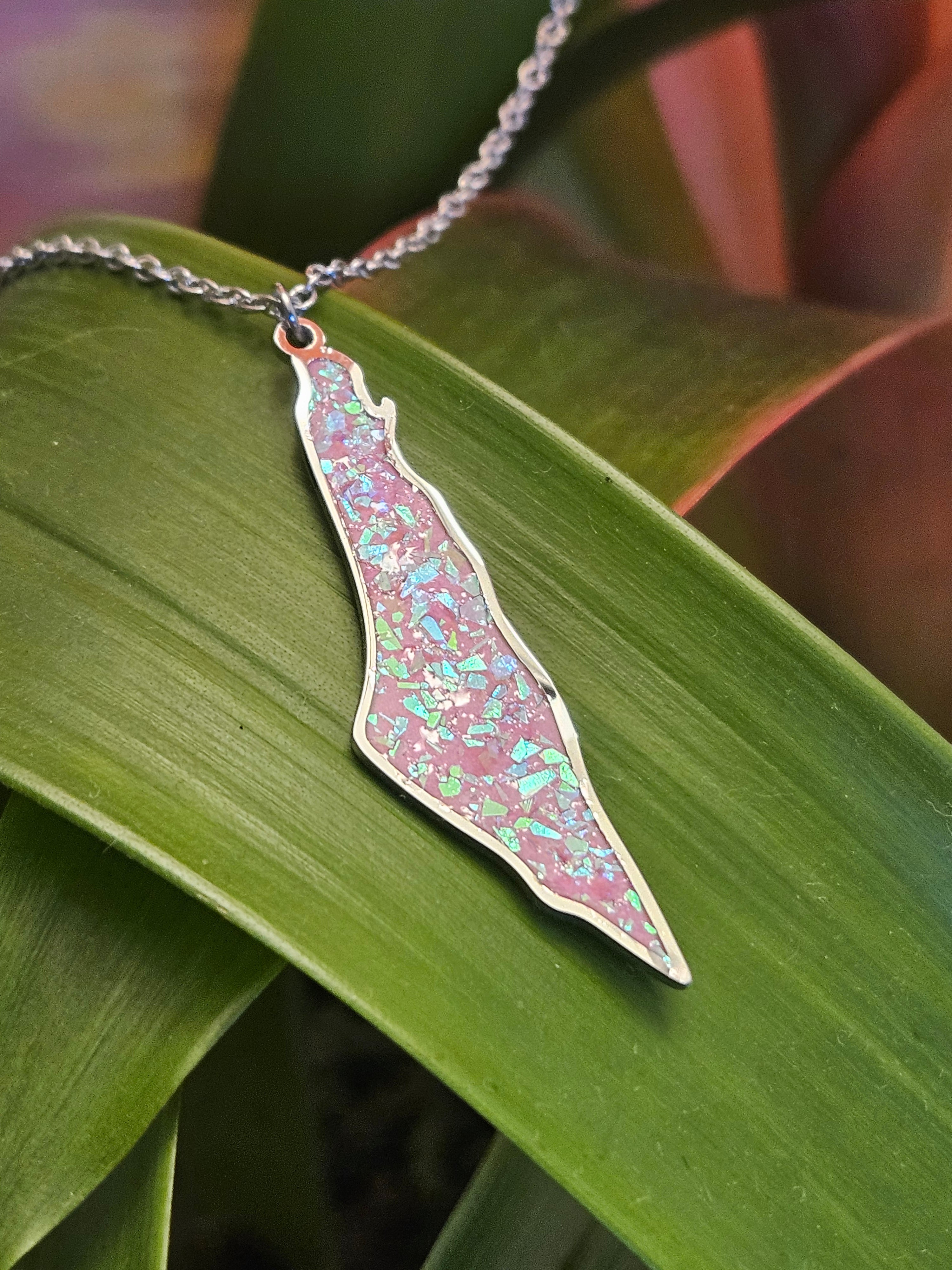 Pink Glitter Palestine Pendent Necklace
