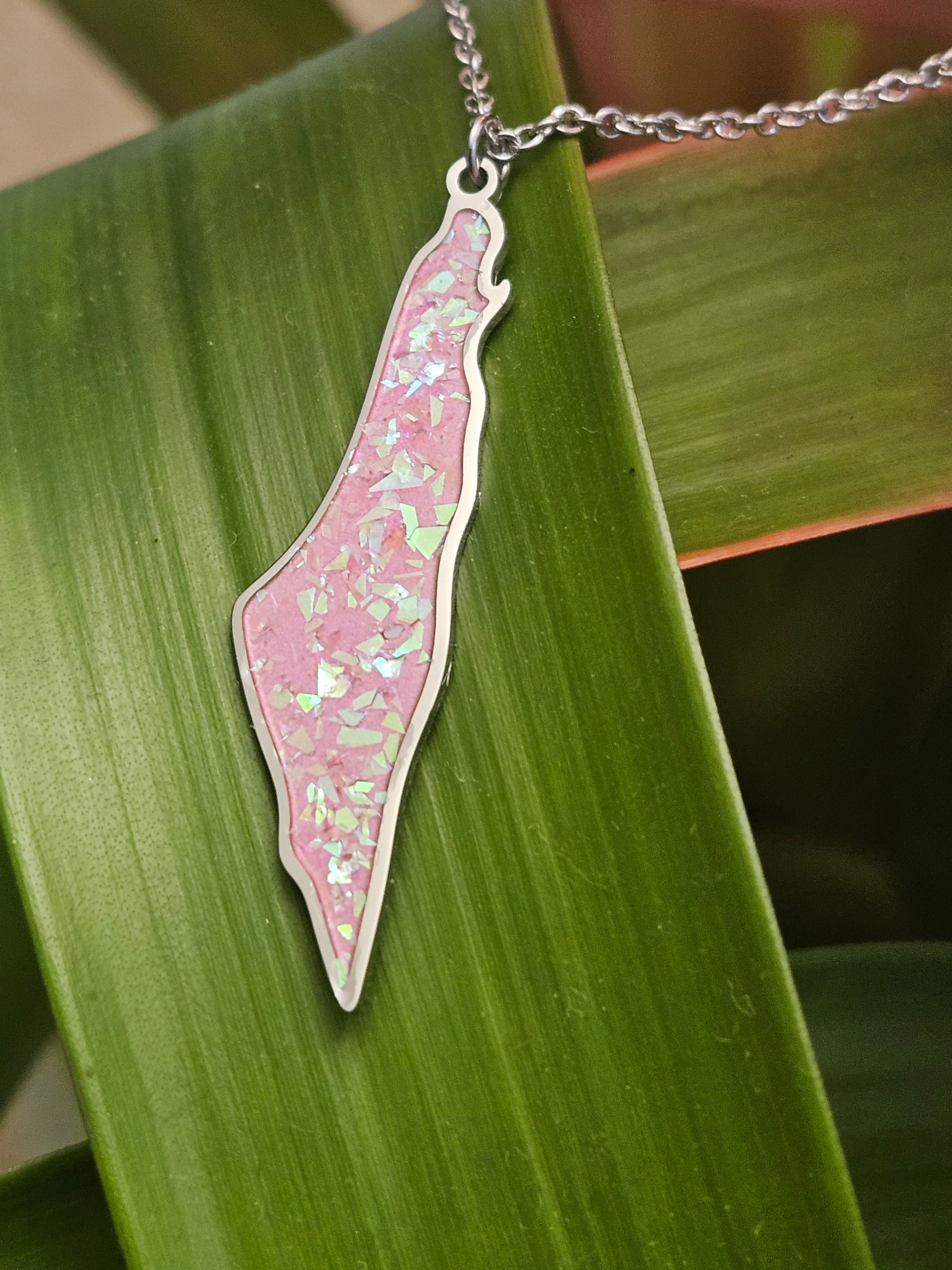 Pink Glitter Palestine Pendent Necklace