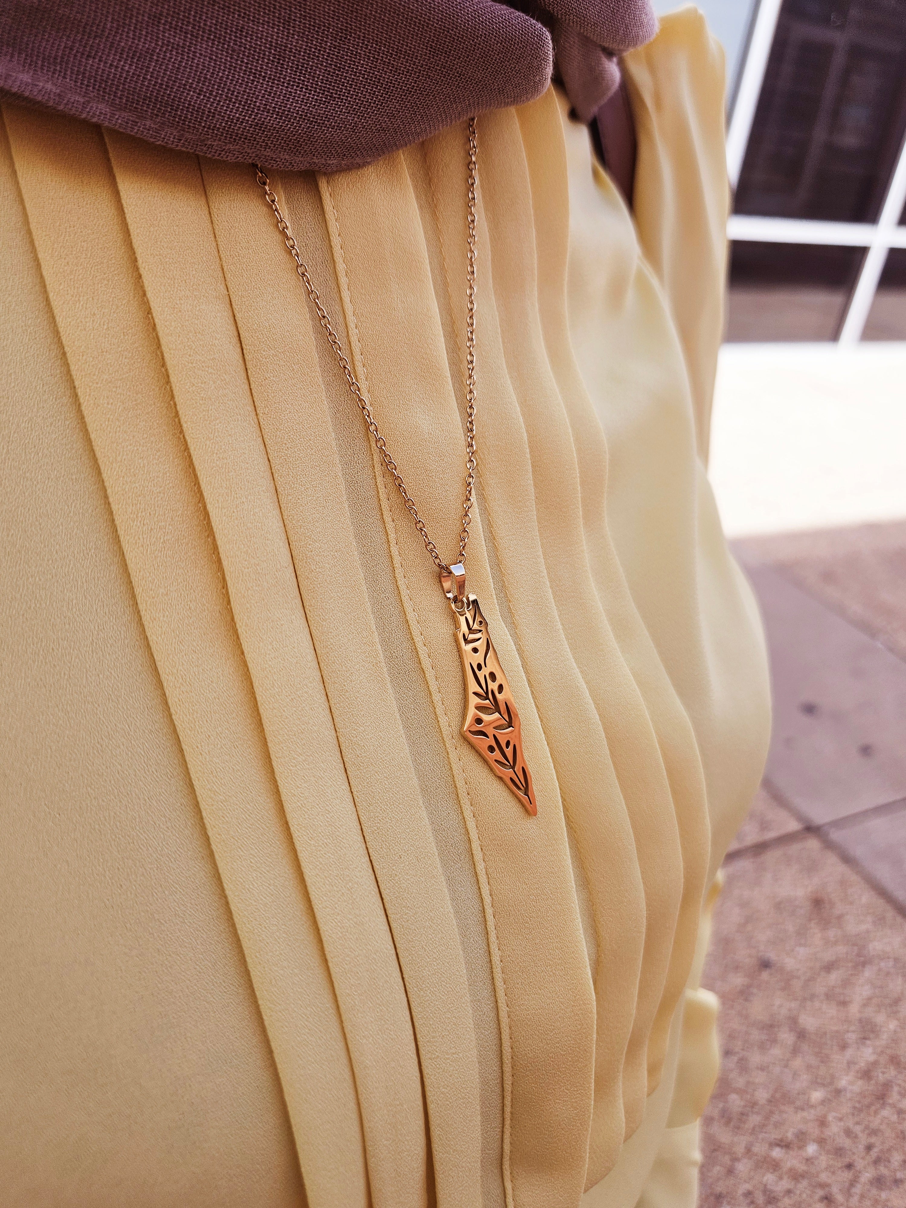 Palestine Filled Olive Branch Leaf Necklace