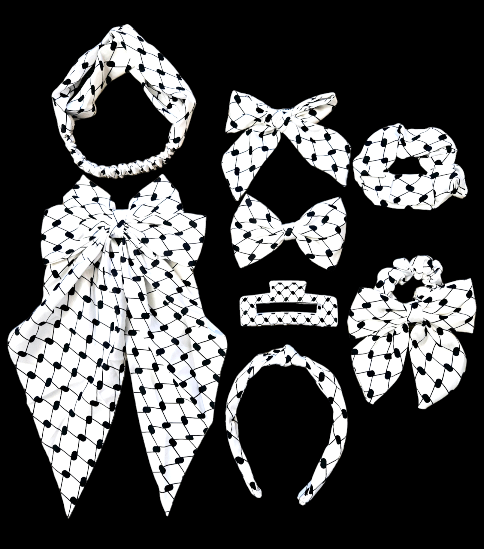 Keffiyeh Hatta Hair Accessories - Scrunchie Bow Headband Bonnet Long Bows