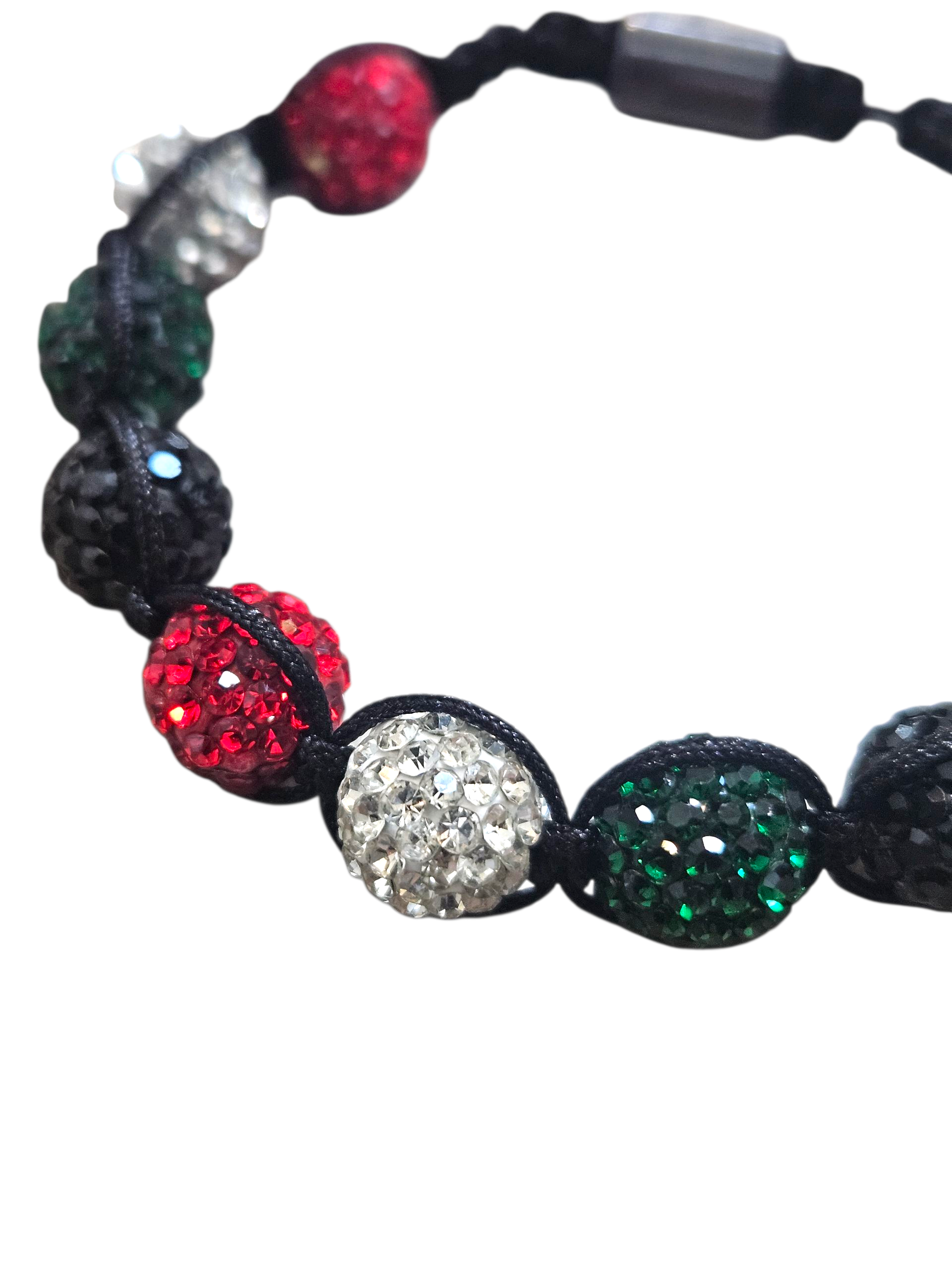 Palestine Colors Clay Balls with Rhinestones Bracelet - Adjustable Black Green White Red Rhinestone