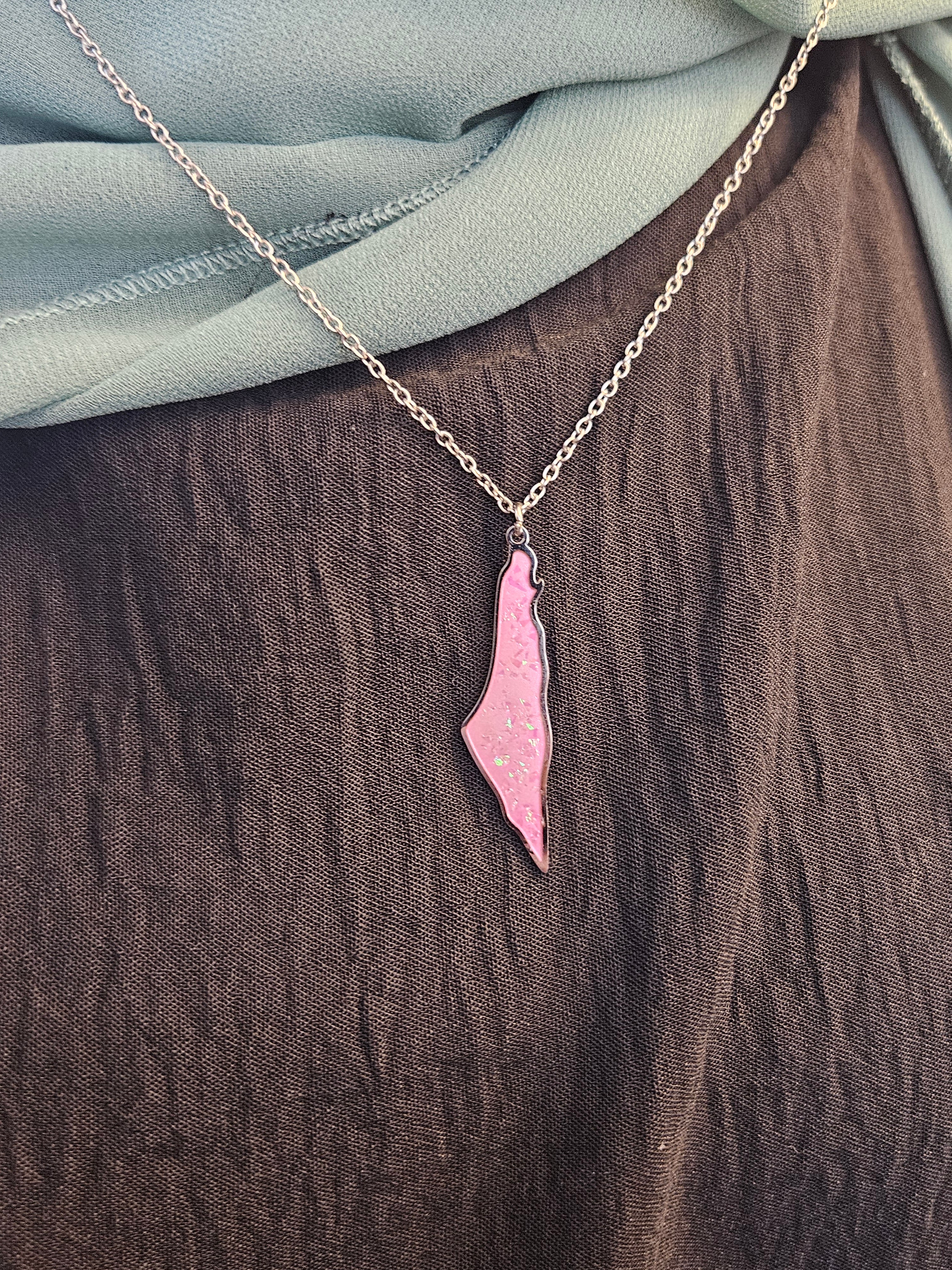 Pink Glitter Palestine Pendent Necklace