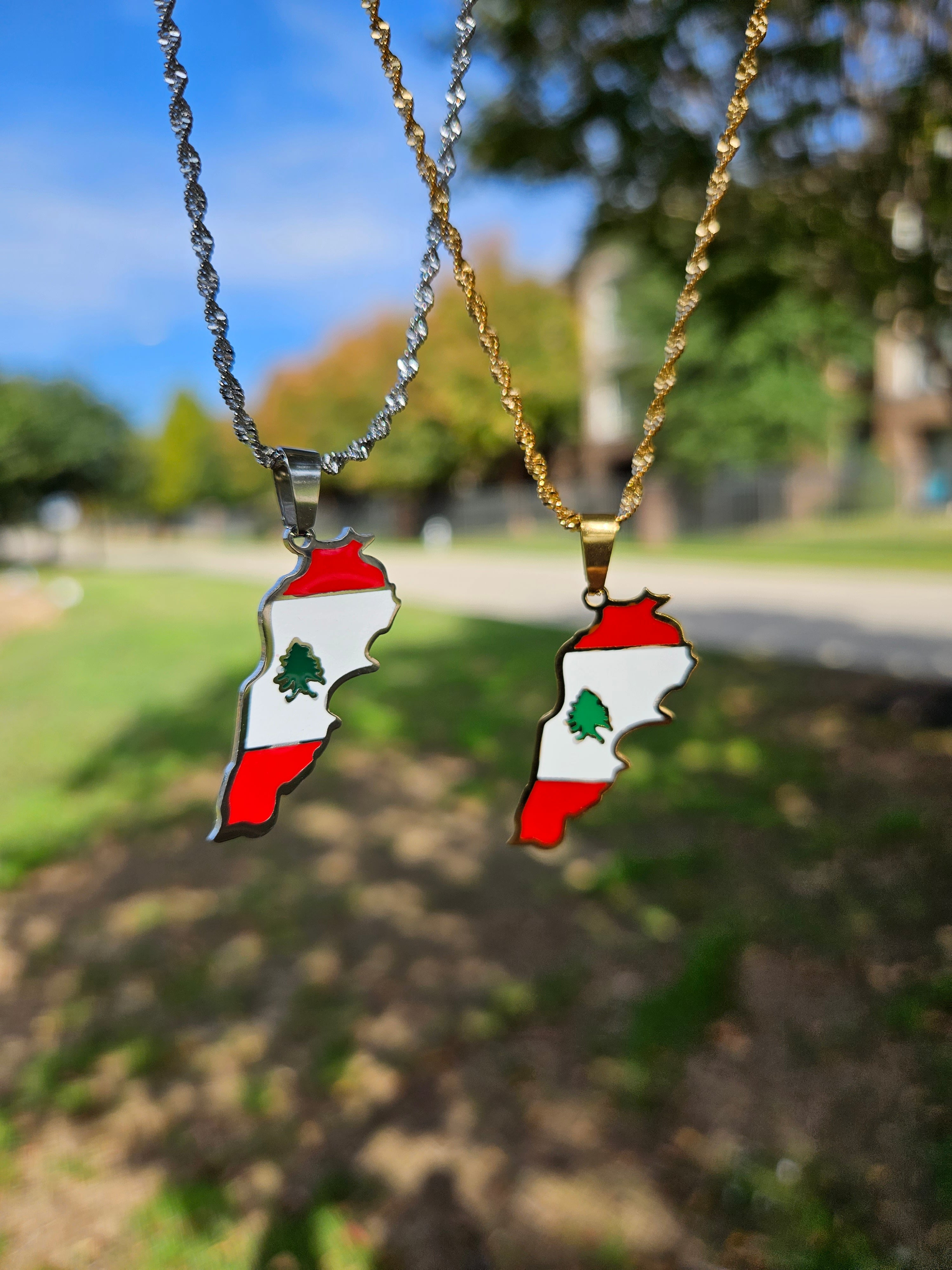 Lebanon Flag Map Shape Pendent Necklace - Habibi Heritage