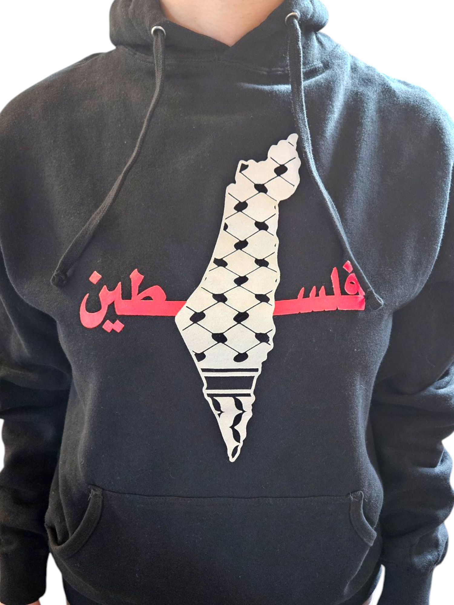 Keffieyh Filled Palestine Map Design Hoodie with Palestine in Arabic - Kids & Adult Size