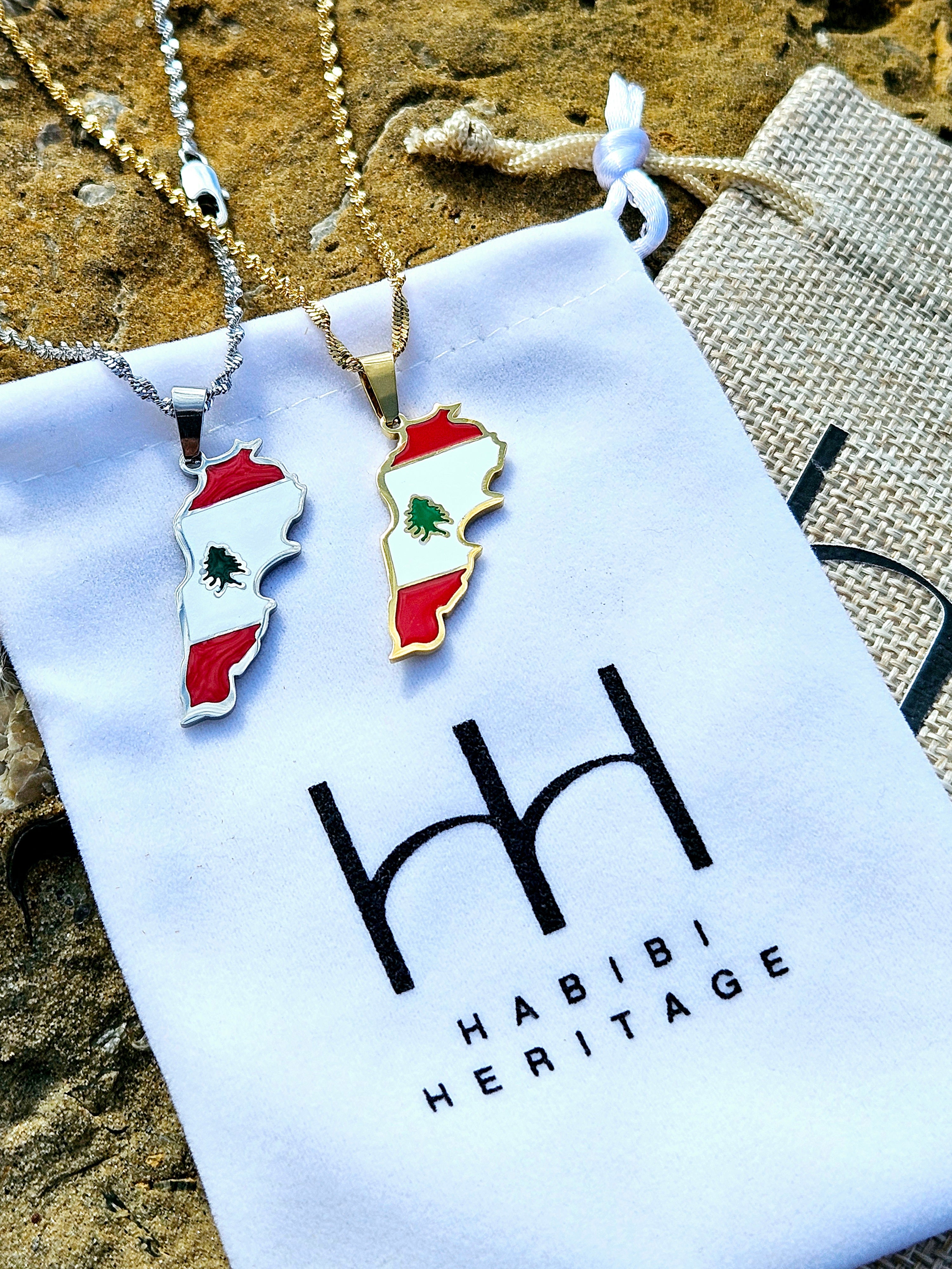Lebanon Flag Map Shape Pendent Necklace - Habibi Heritage