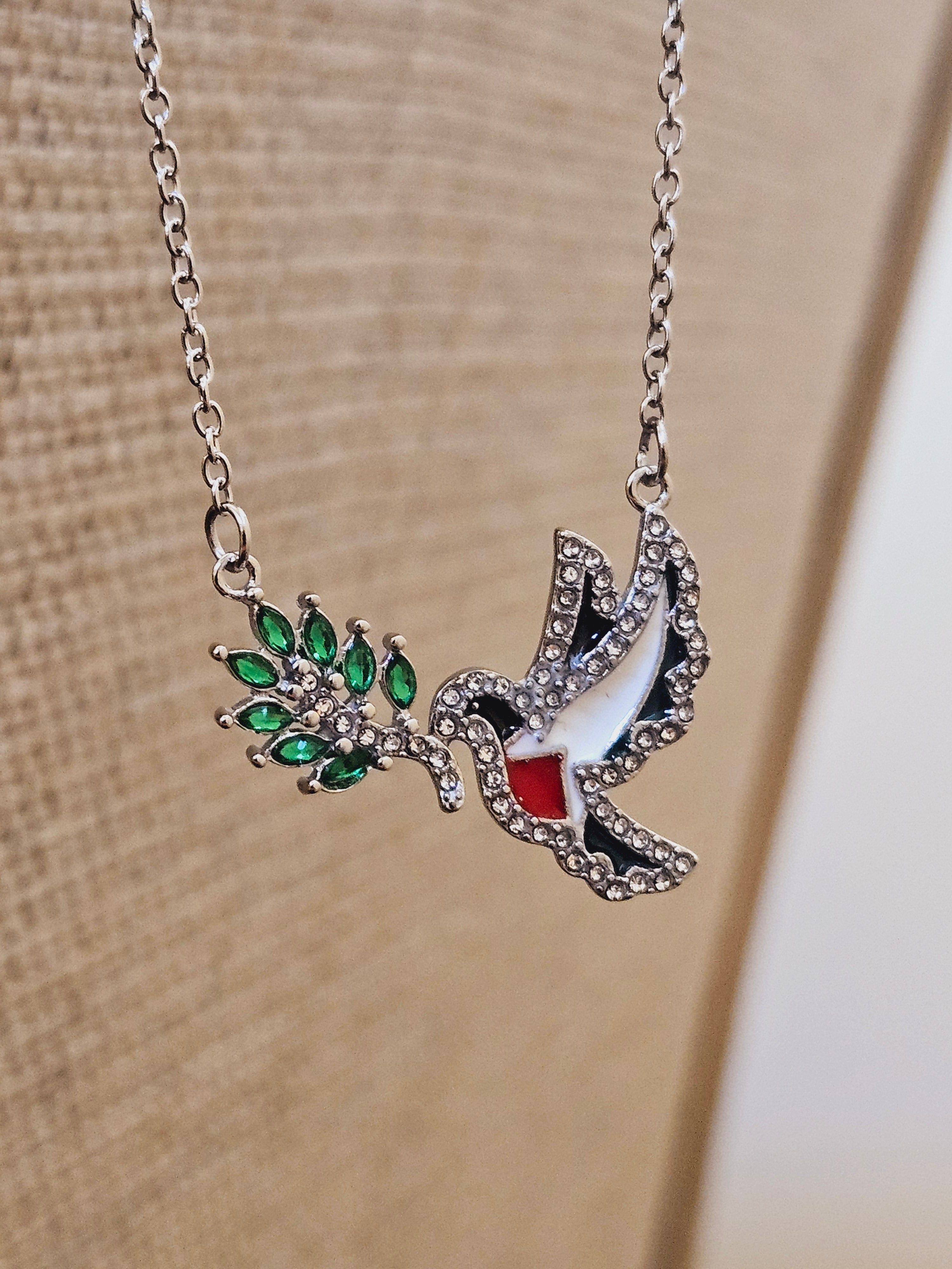 Bird Olive Branch Palestine Necklace with Color