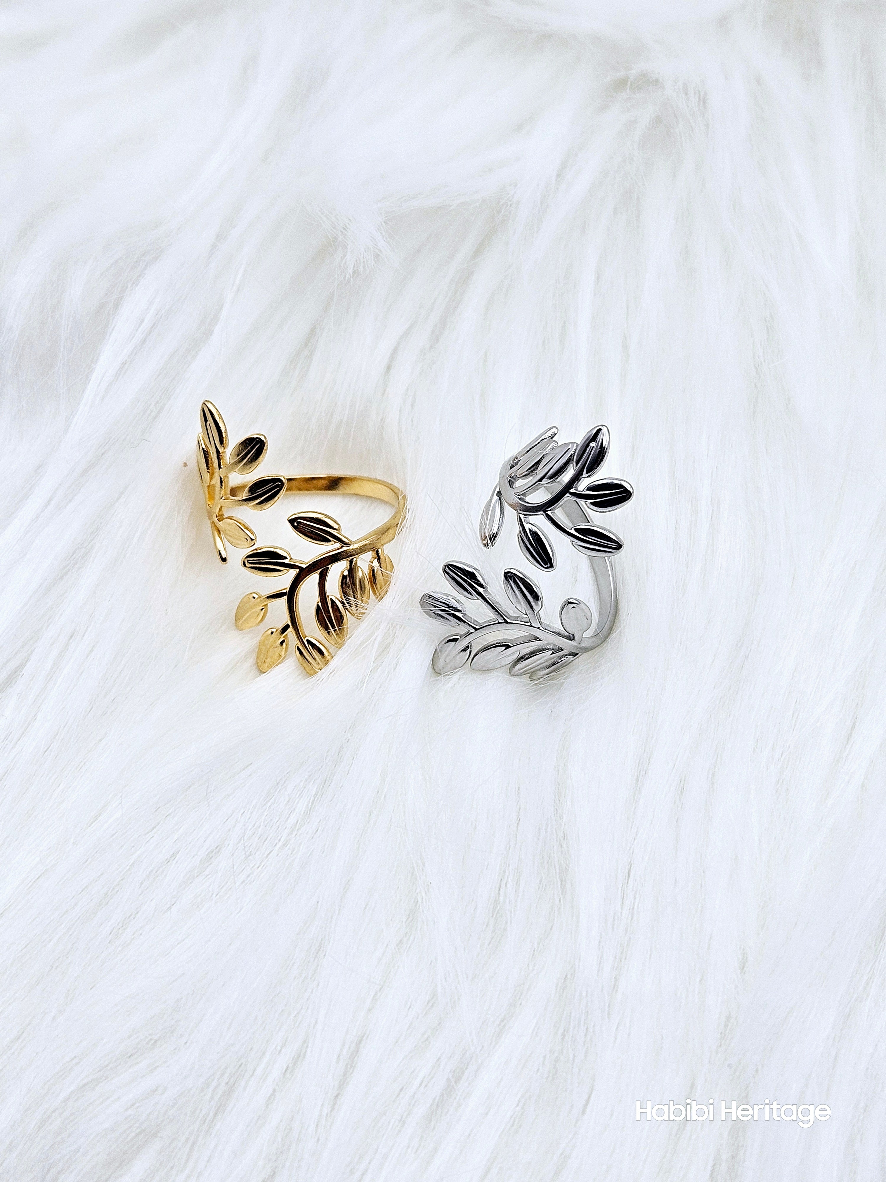 Olive Branch Leaf Ring Adjustable Size