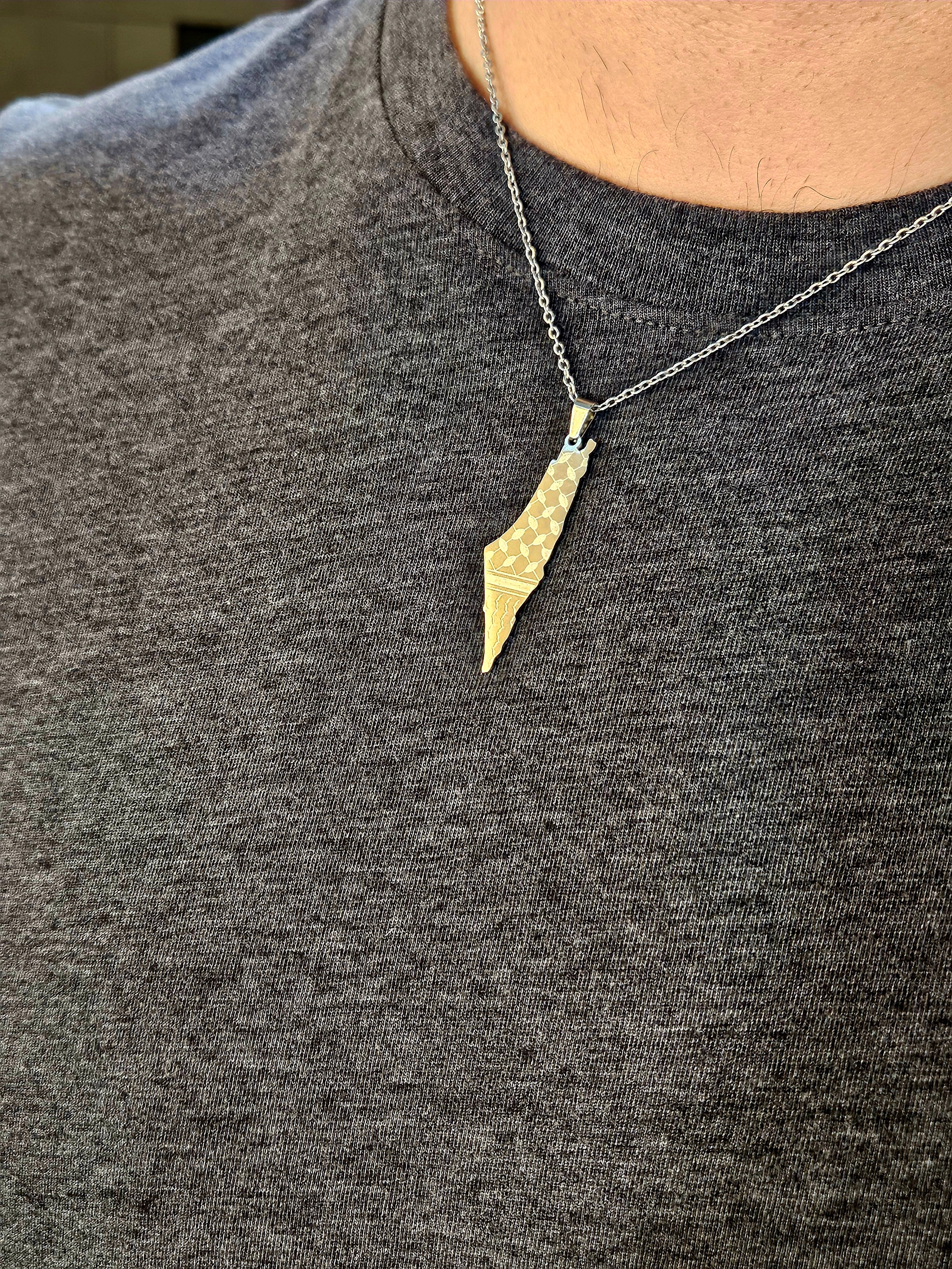 Palestine Map Keffiyeh Pattern Necklace