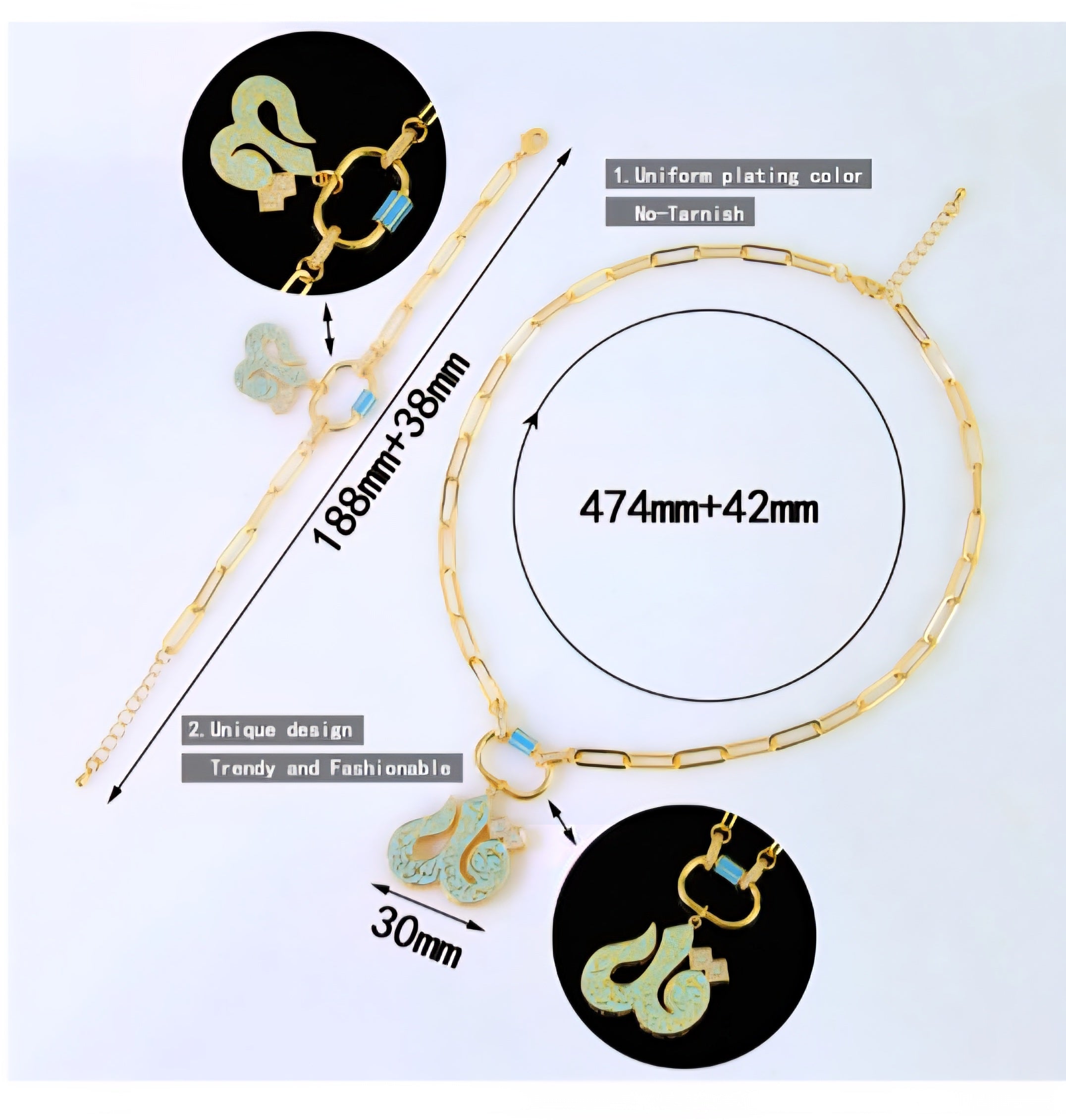 "Qul" Choker Necklace & Bracelet Set – 18K Gold Plated Elegance in Arabic - Islamic Jewelry Set