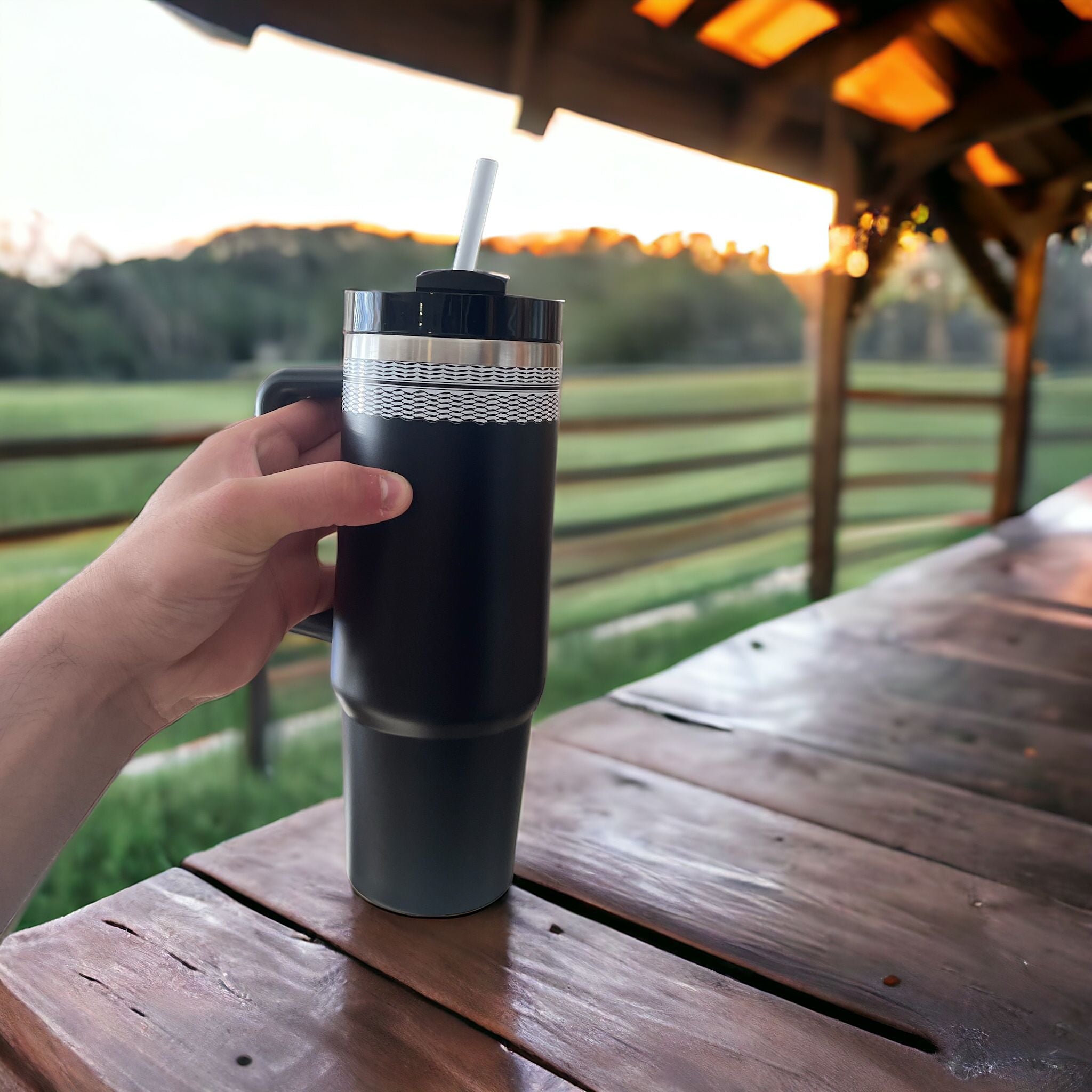 30oz Tumbler Cup Double Wall Stainless Steel Vacuum Insulted Mug with Handle - Keffiyeh Design - Habibi Heritage