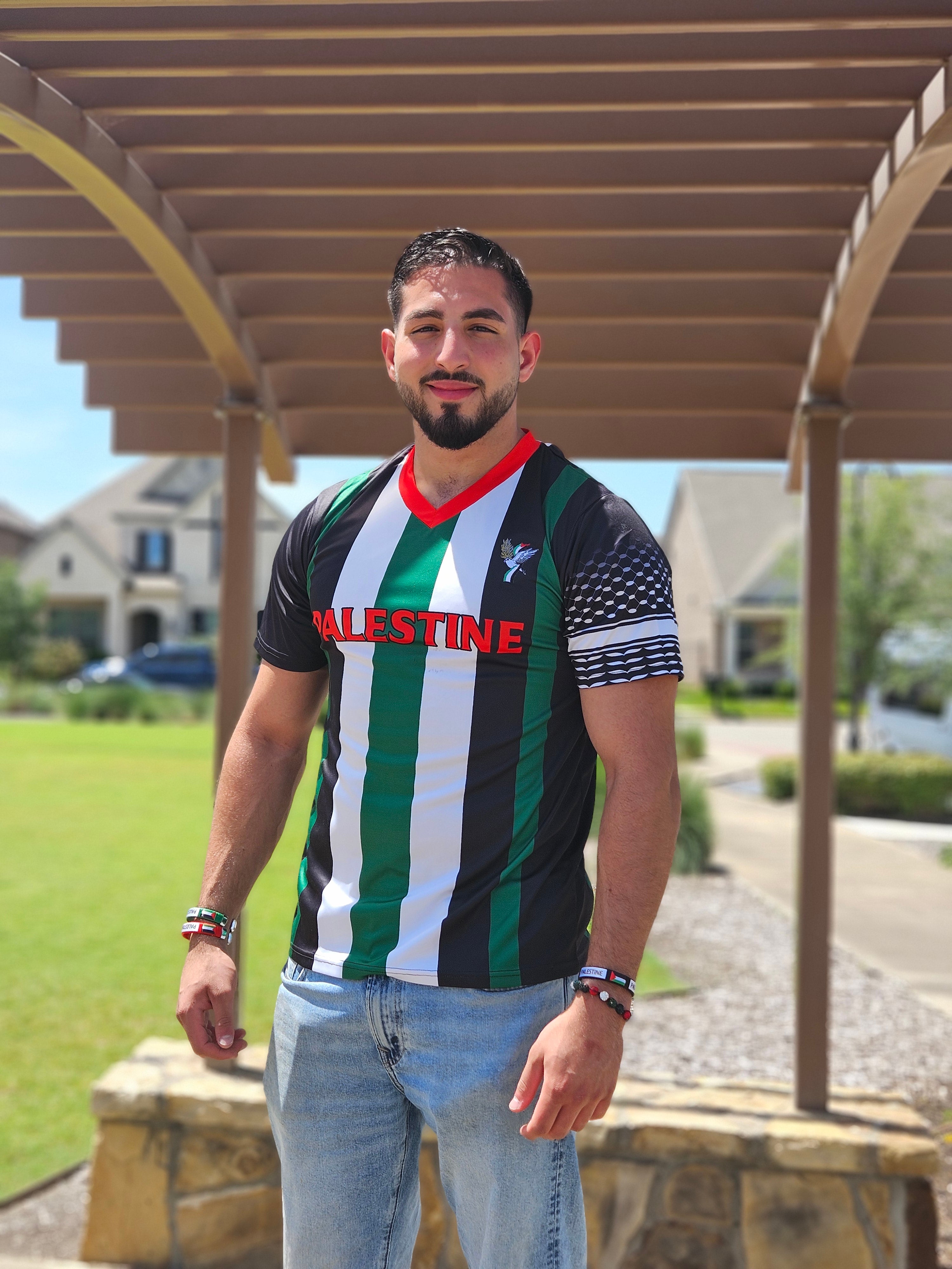 New Palestine Soccer Jersey Dri-Fit - 2 Styles keffiyeh Sleeves Embroidery