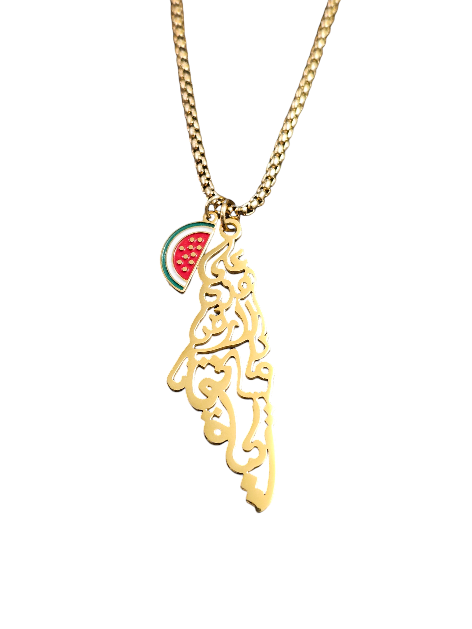 Palestine with Watermelon Necklace - Palestinian Land Necklace