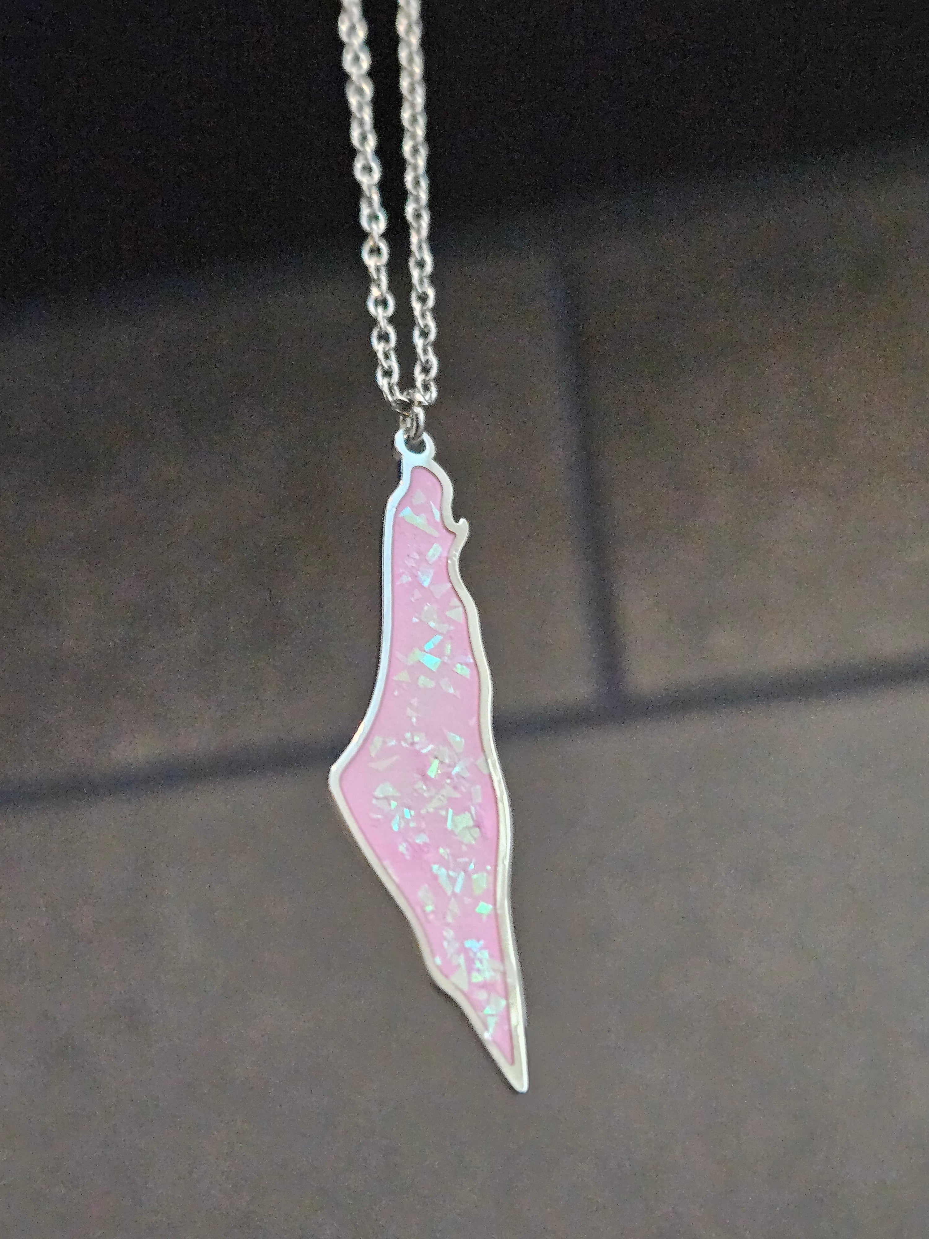 Pink Glitter Palestine Pendent Necklace