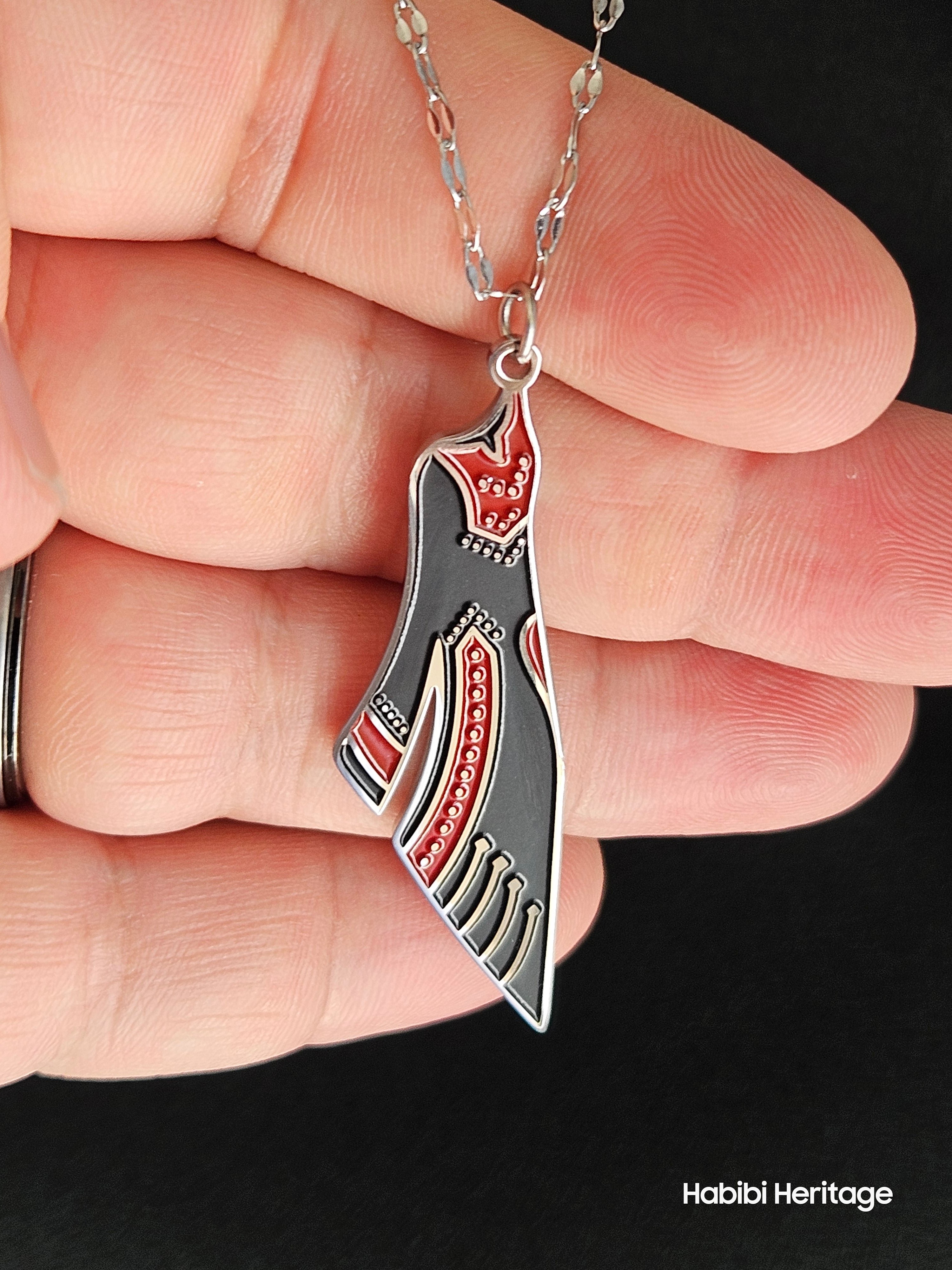 Palestine Thobe Necklace - Palestinian Dress Map Shape - Habibi Heritage