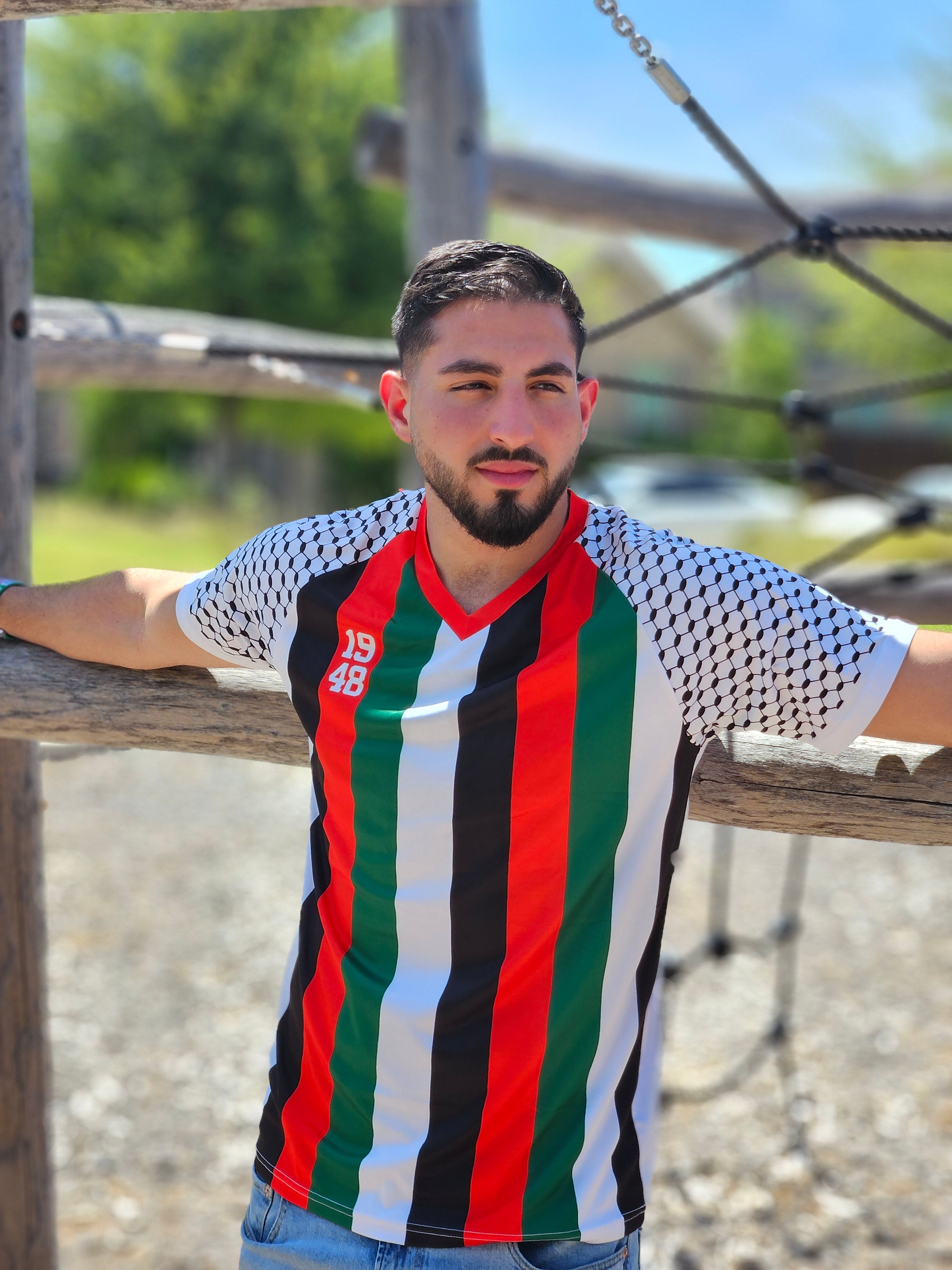 New Palestine Soccer Jersey Dri-Fit - 2 Styles keffiyeh Sleeves Embroidery
