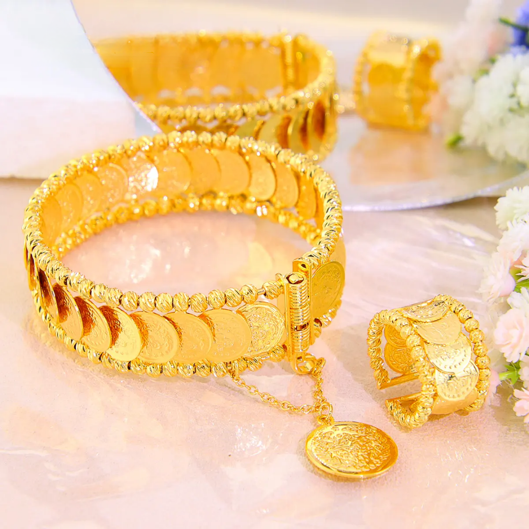 Arabic Coin Style Bracelet and Ring Set