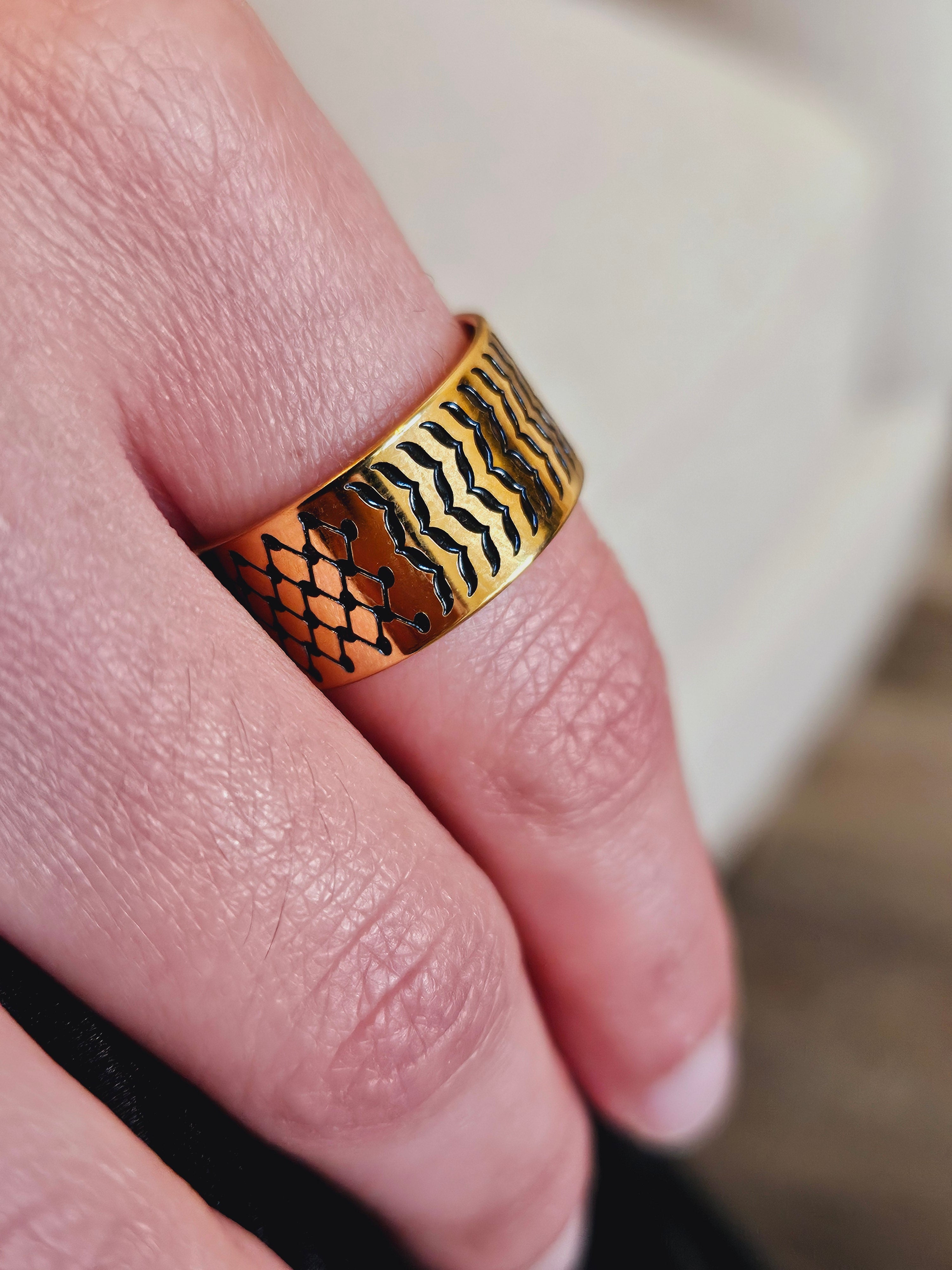 Keffiyeh Stainless Steel Ring – Bold & Cultural Statement