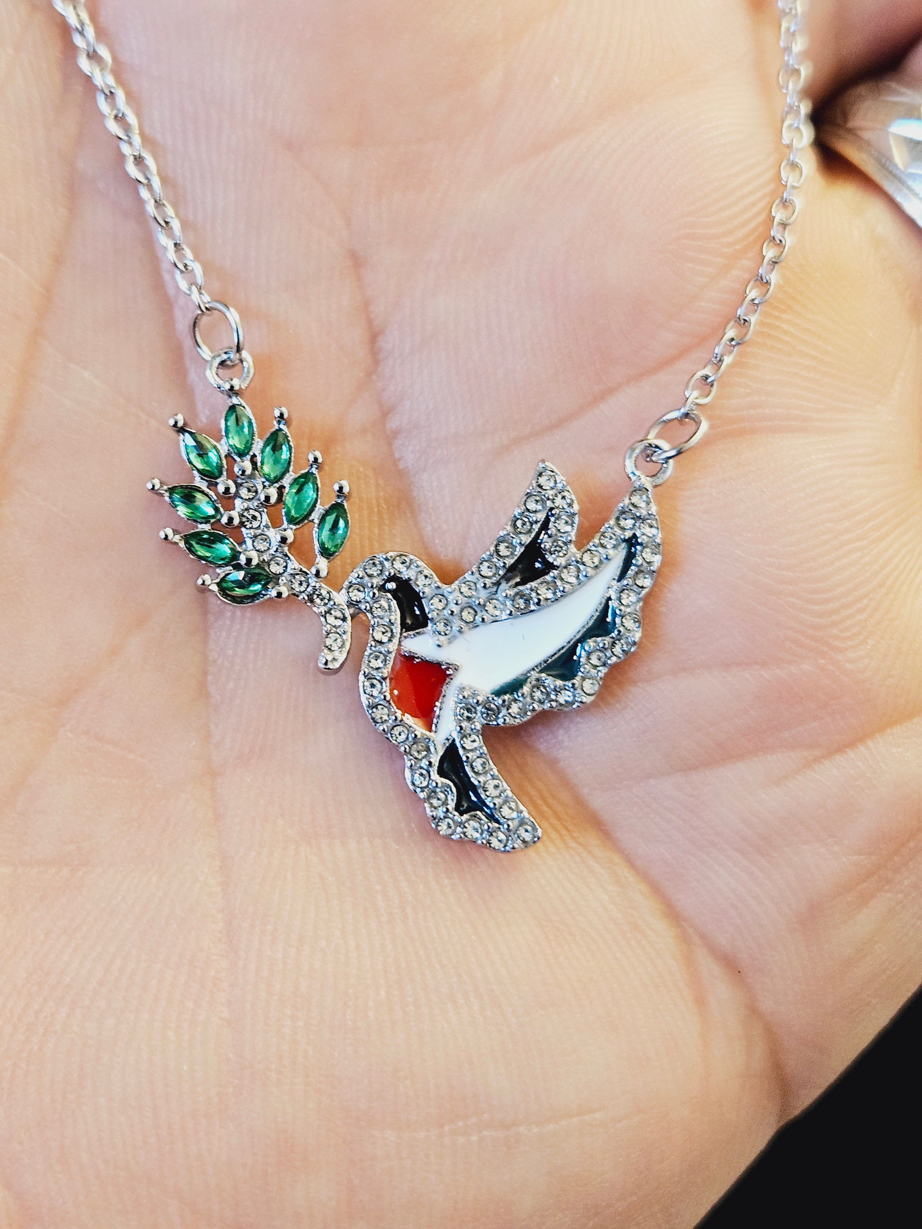Bird Olive Branch Palestine Necklace with Color