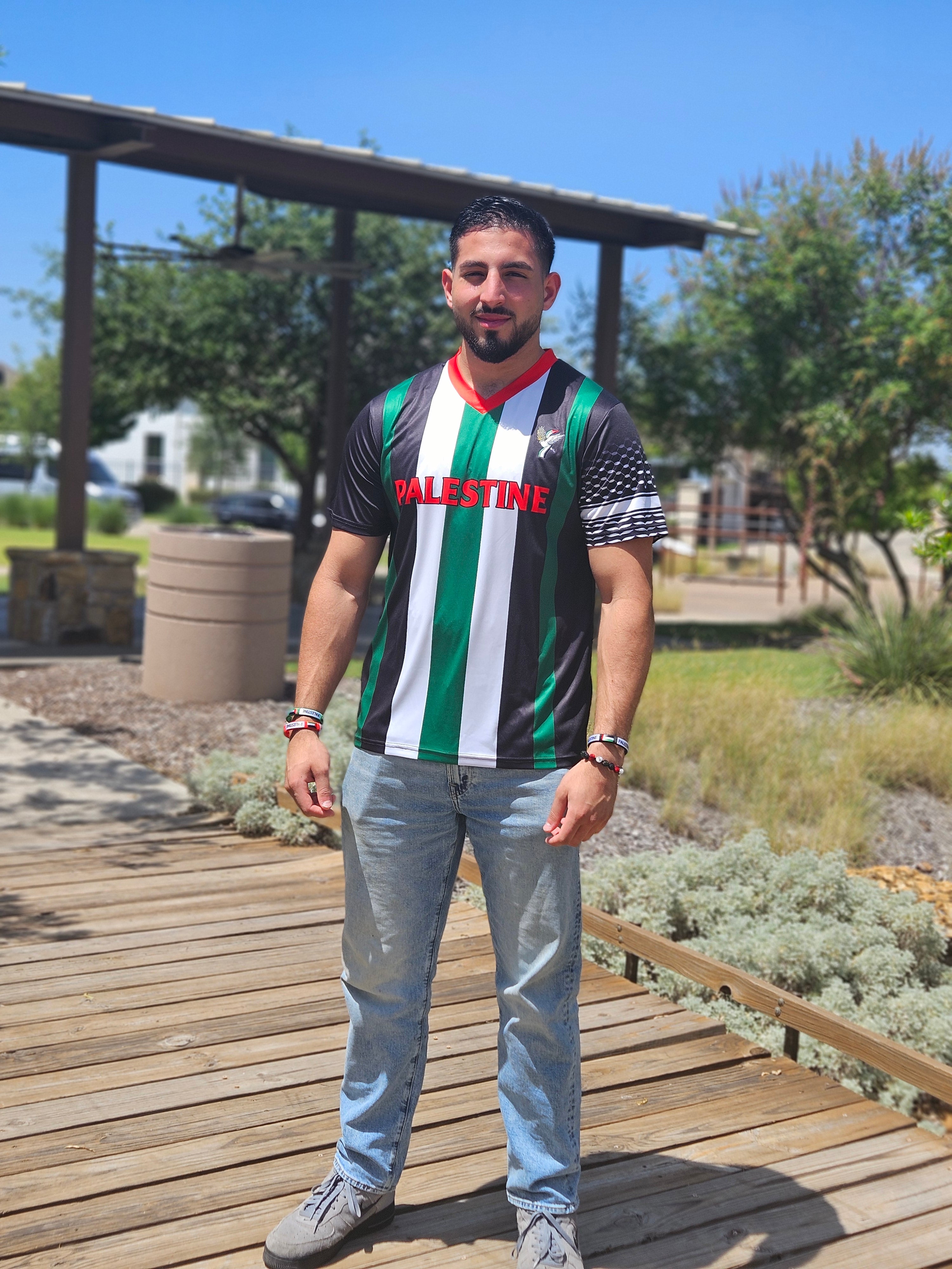 New Palestine Soccer Jersey Dri-Fit - 2 Styles keffiyeh Sleeves Embroidery