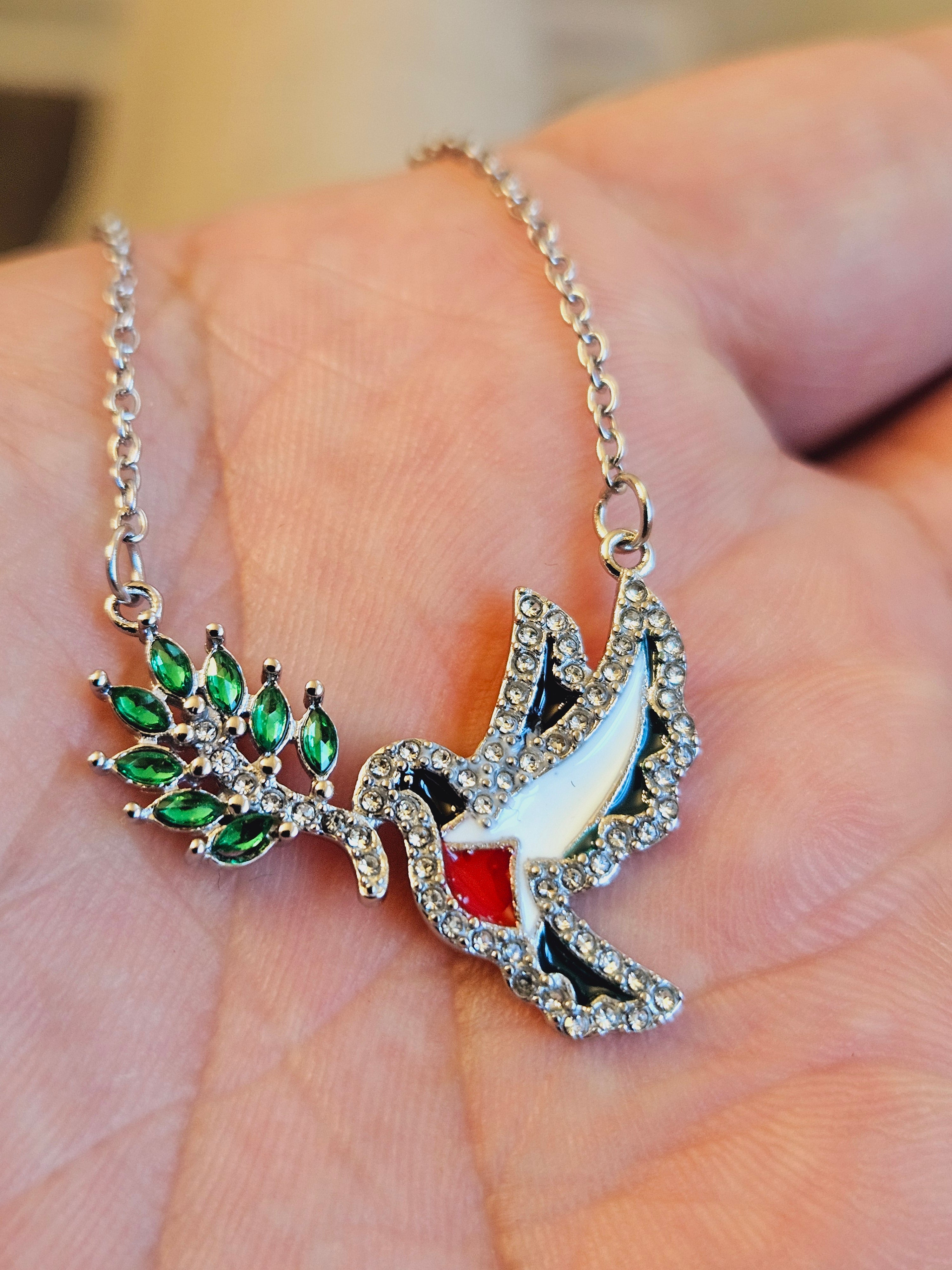 Bird Olive Branch Palestine Necklace with Color