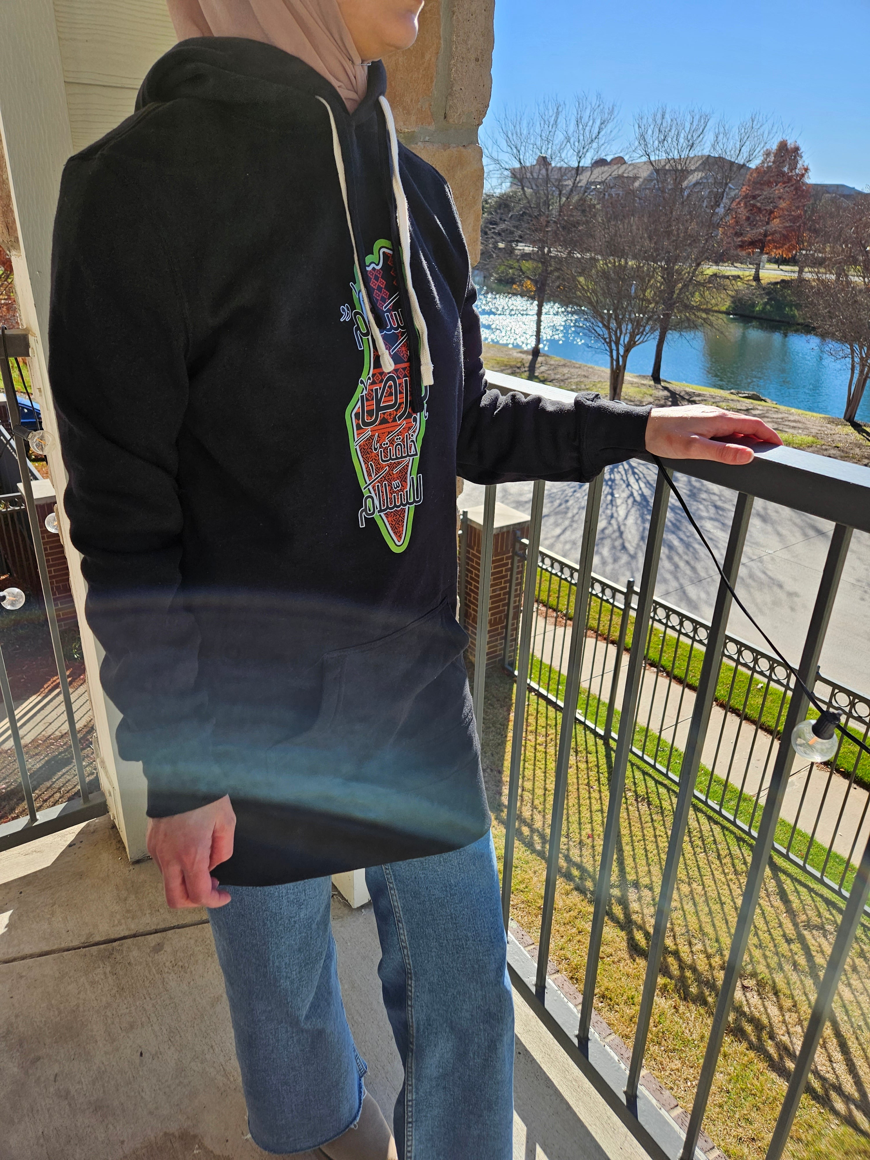 Palestine Hoodie Long - Peace to a Land Created For Peace - Habibi Heritage
