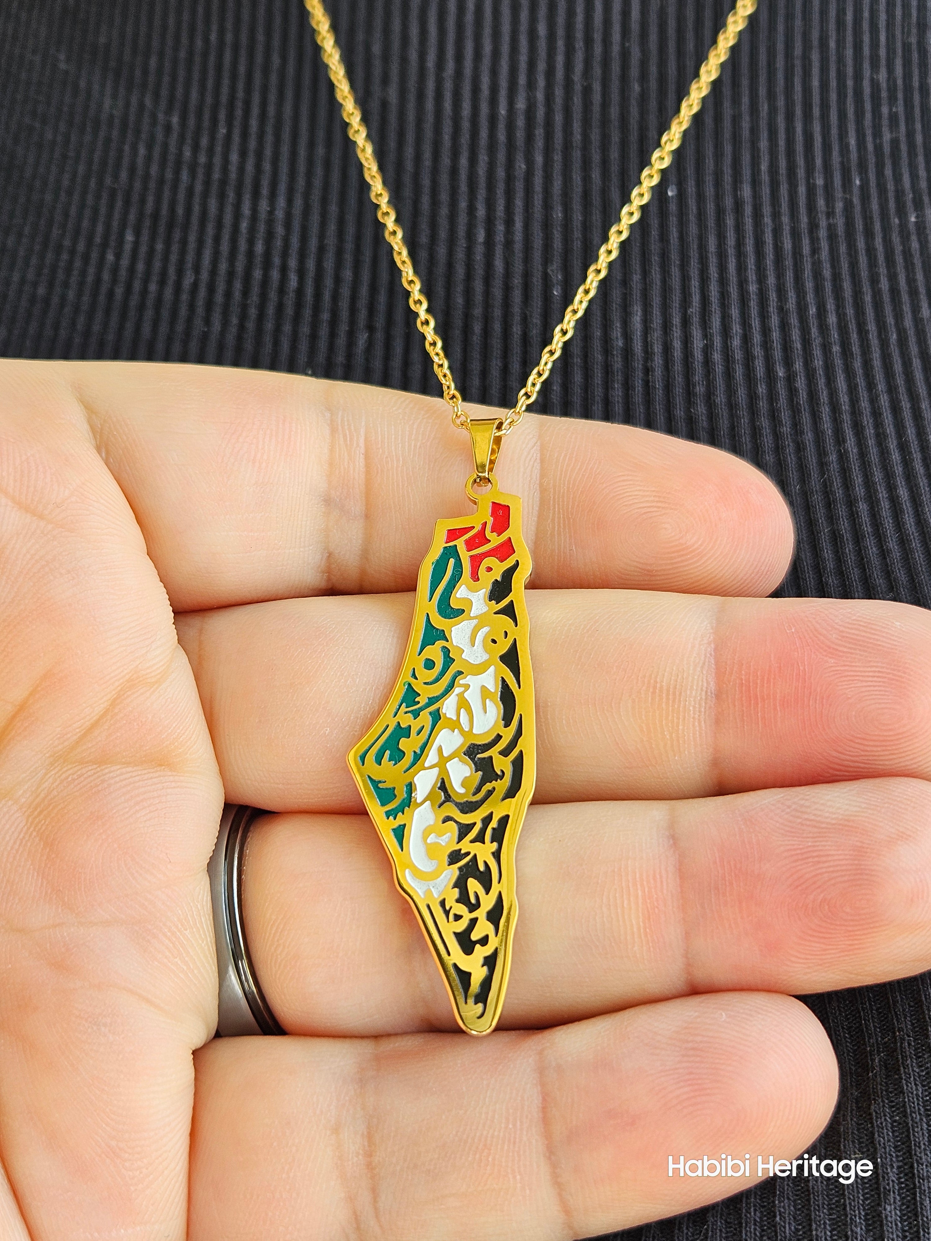 Palestine Map Shape Necklace - We have on this Land... - Habibi Heritage