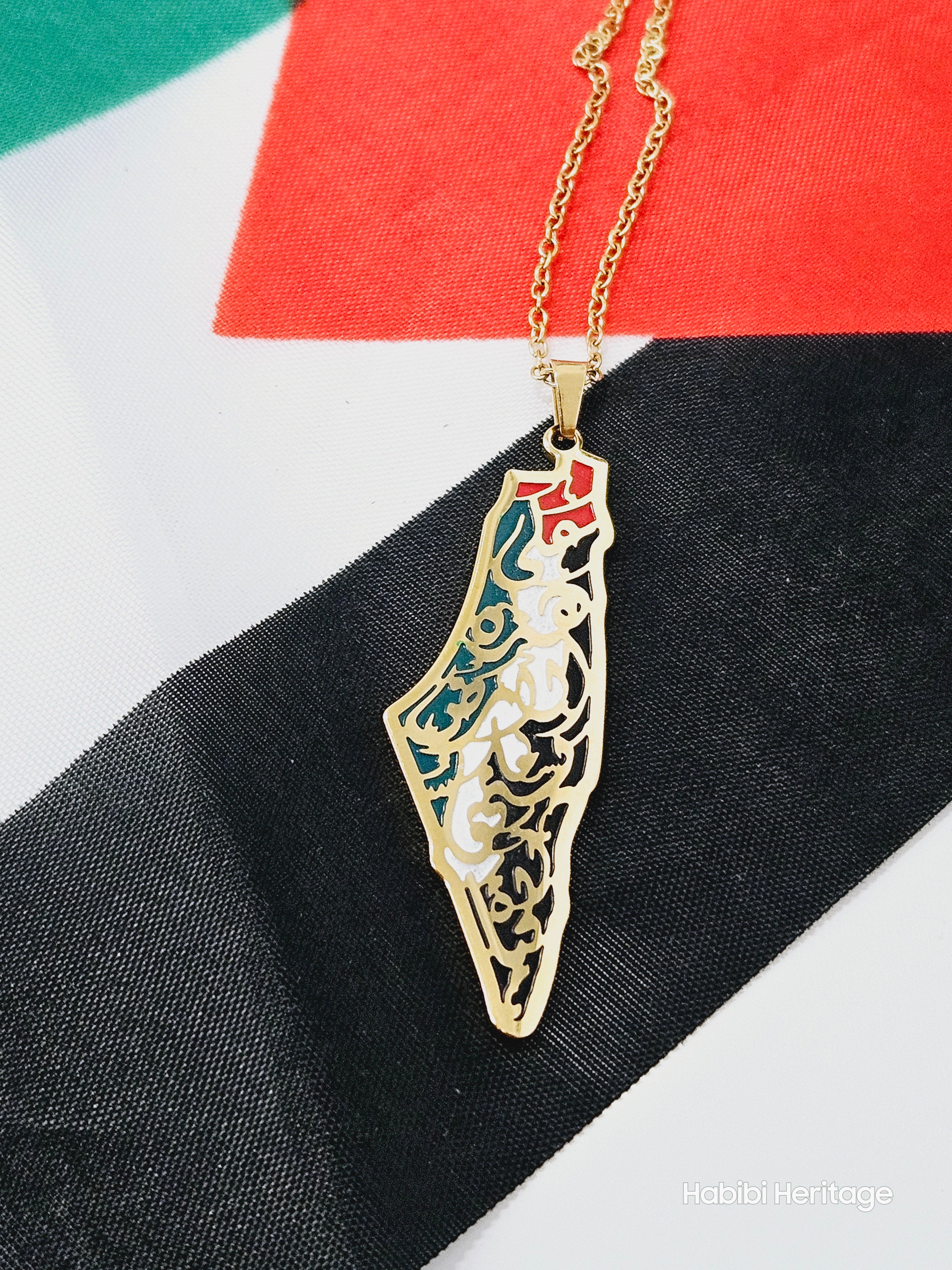 Palestine Map Shape Necklace - We have on this Land... - Habibi Heritage