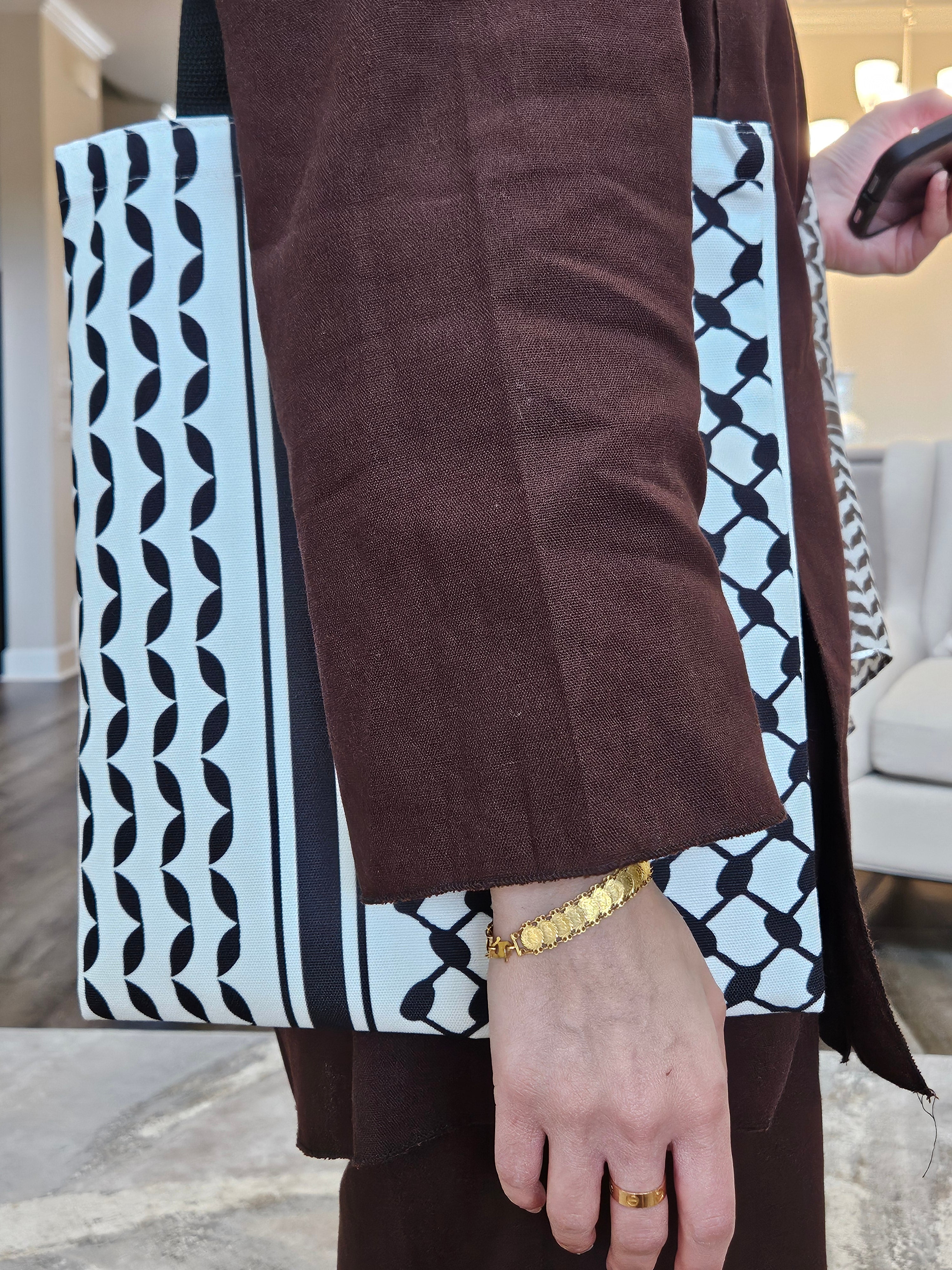 Keffiyeh Pattern Canvas Tote Bag – Double-Sided Design