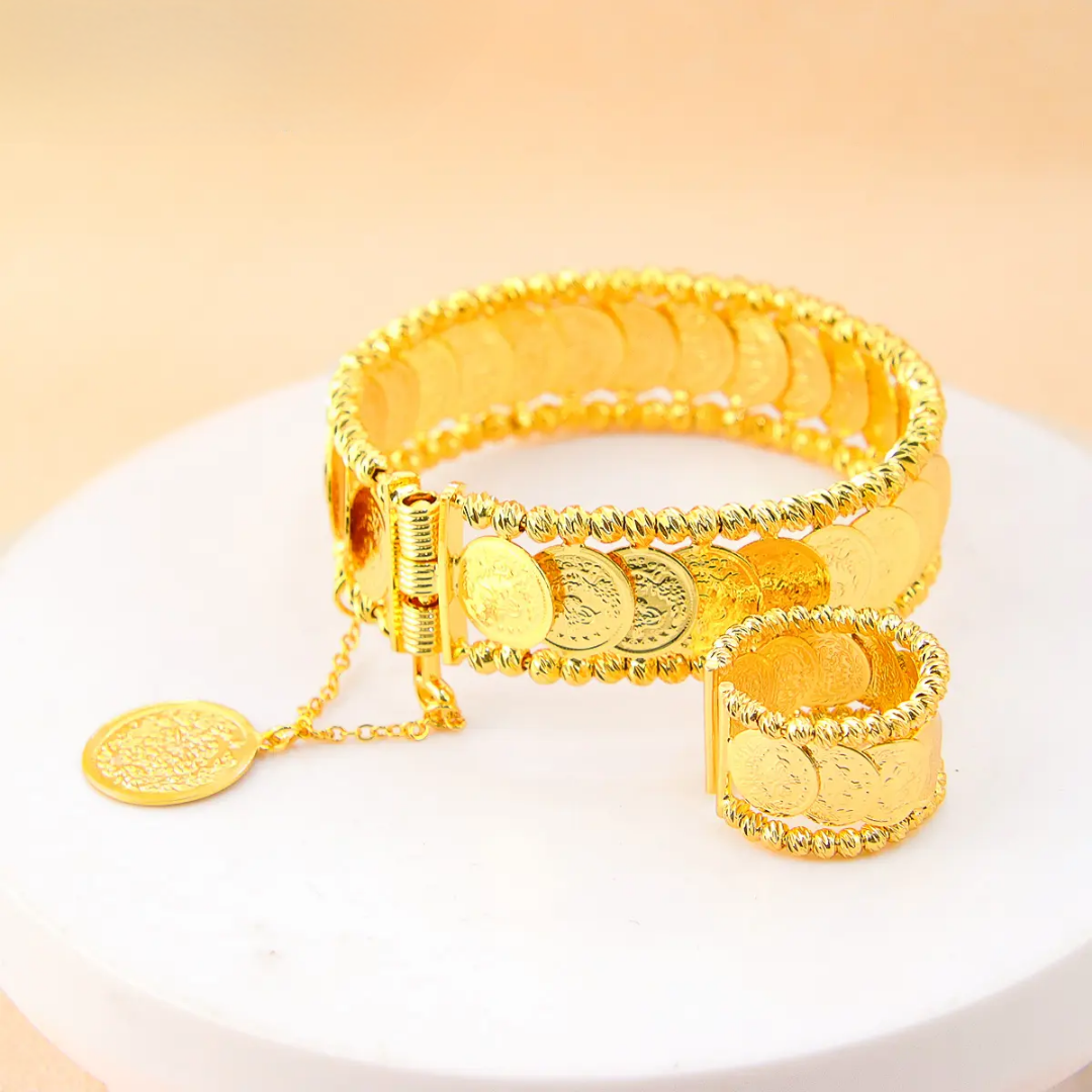 Arabic Coin Style Bracelet and Ring Set