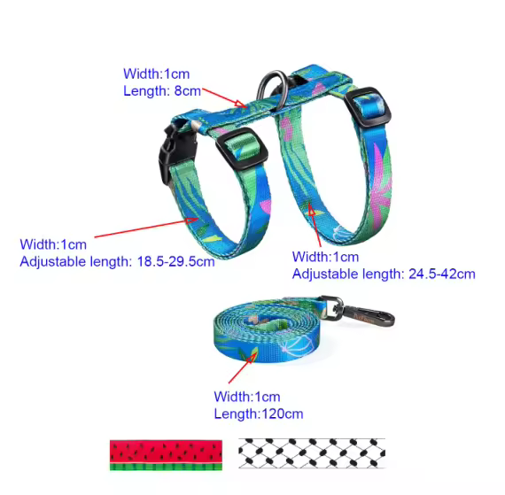 Cat Harness & Leash Set - Watermelon and Keffiyeh Pattern