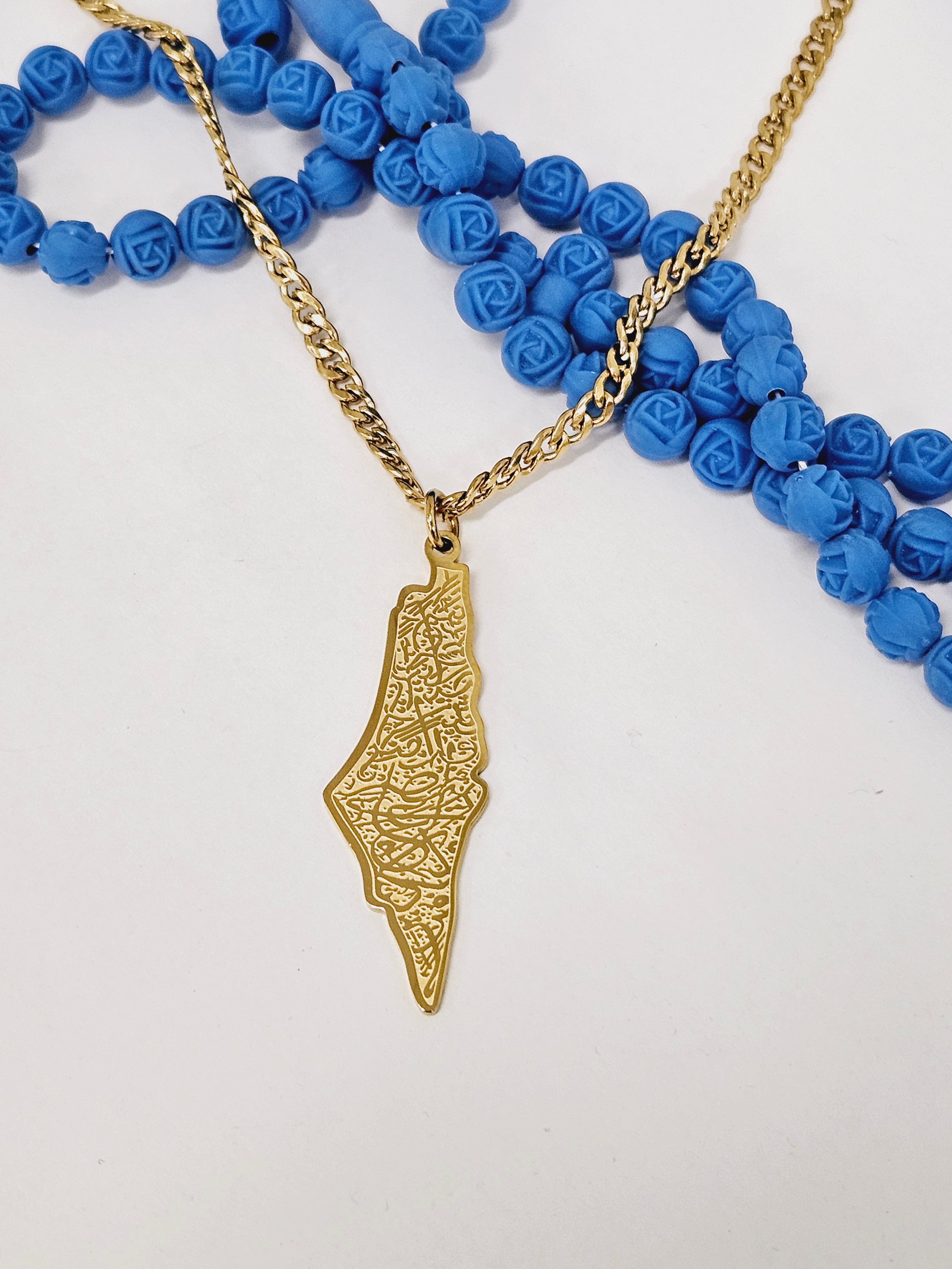 Palestine Map Necklace with Arabic Calligraphy - Habibi Heritage