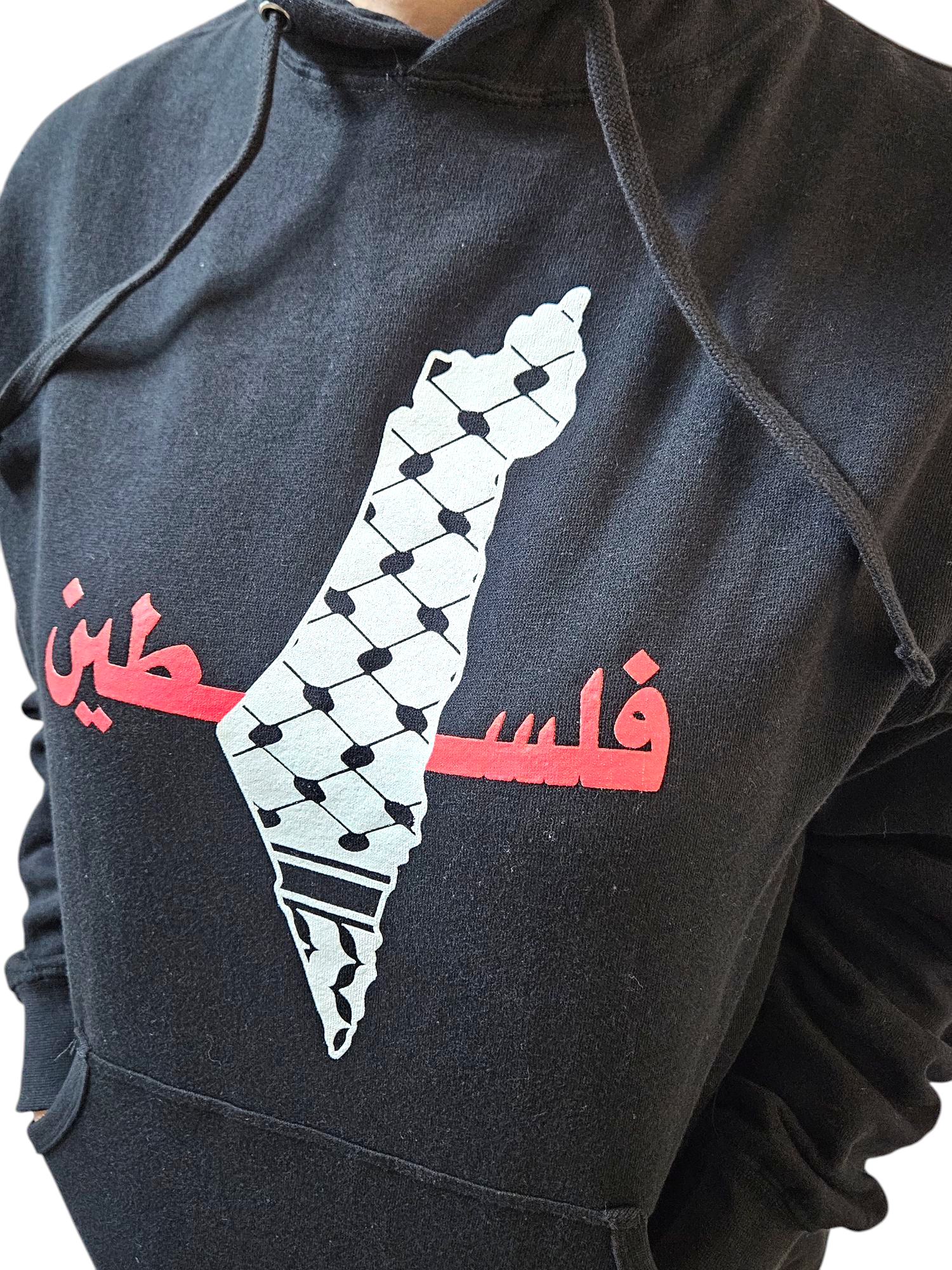 Keffieyh Filled Palestine Map Design Hoodie with Palestine in Arabic - Kids & Adult Size