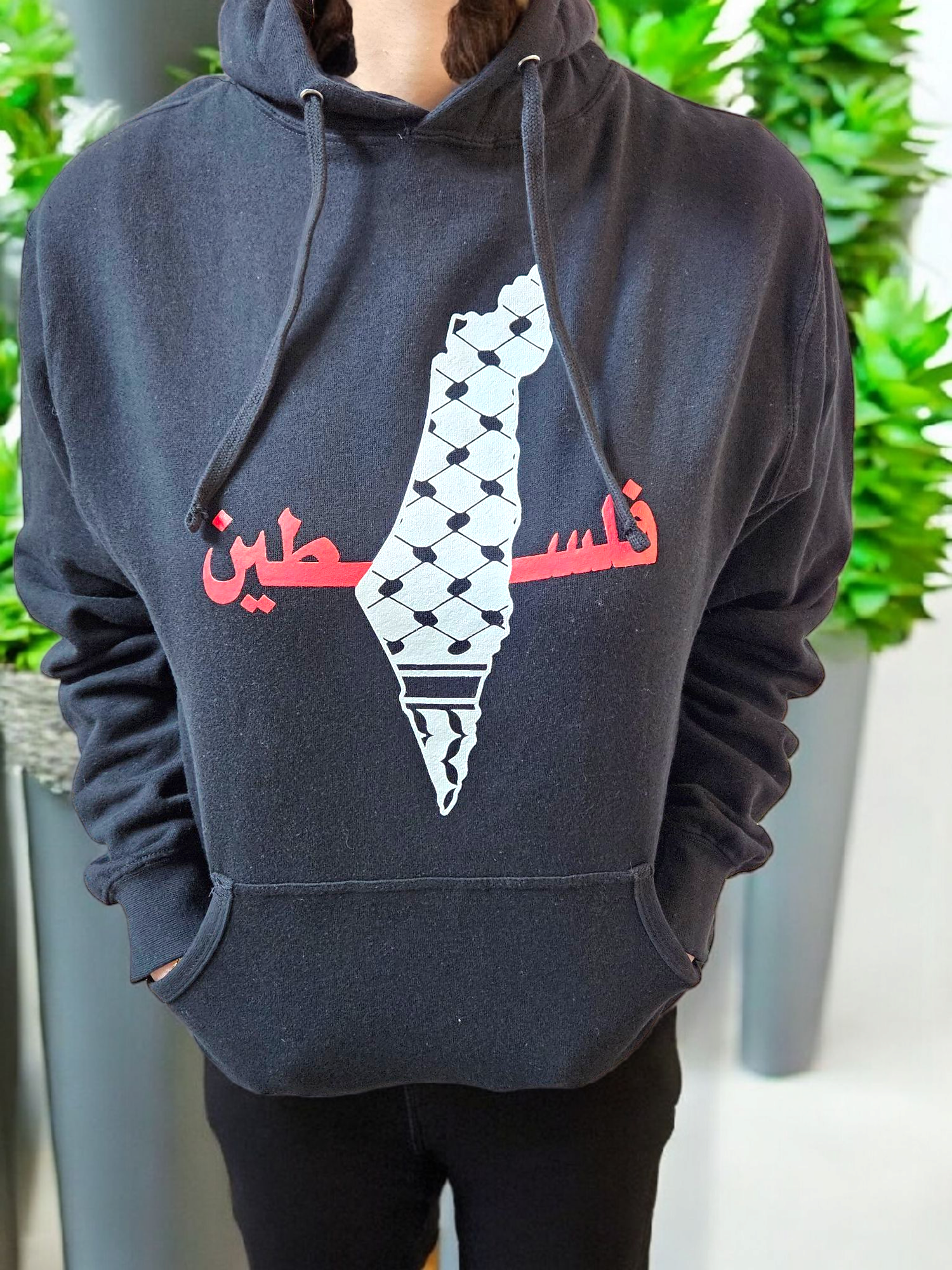 Keffieyh Filled Palestine Map Design Hoodie with Palestine in Arabic - Kids & Adult Size