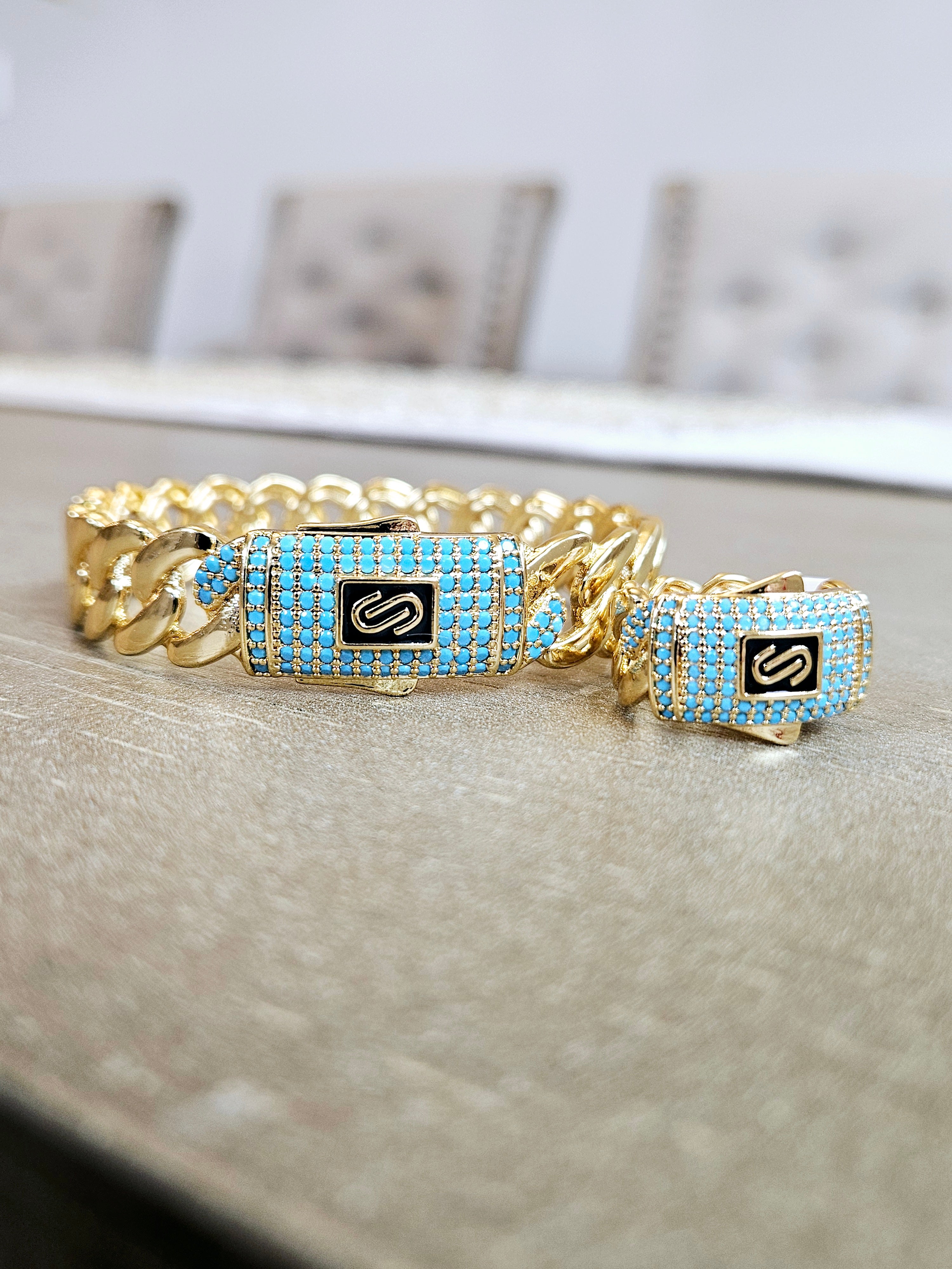 Luxury Dubai Style - Italian Design Blue Zircon Bangle & Ring Set