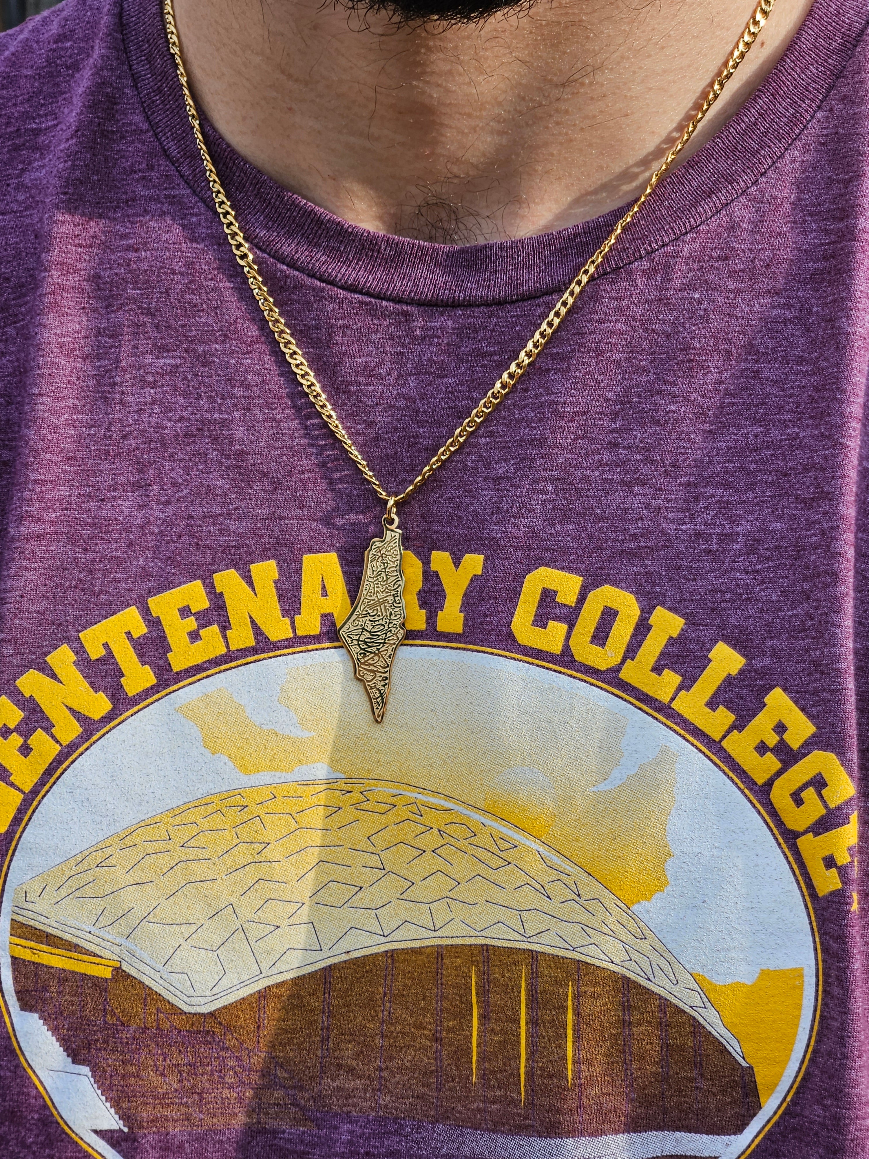 Palestine Map Necklace with Arabic Calligraphy - Habibi Heritage