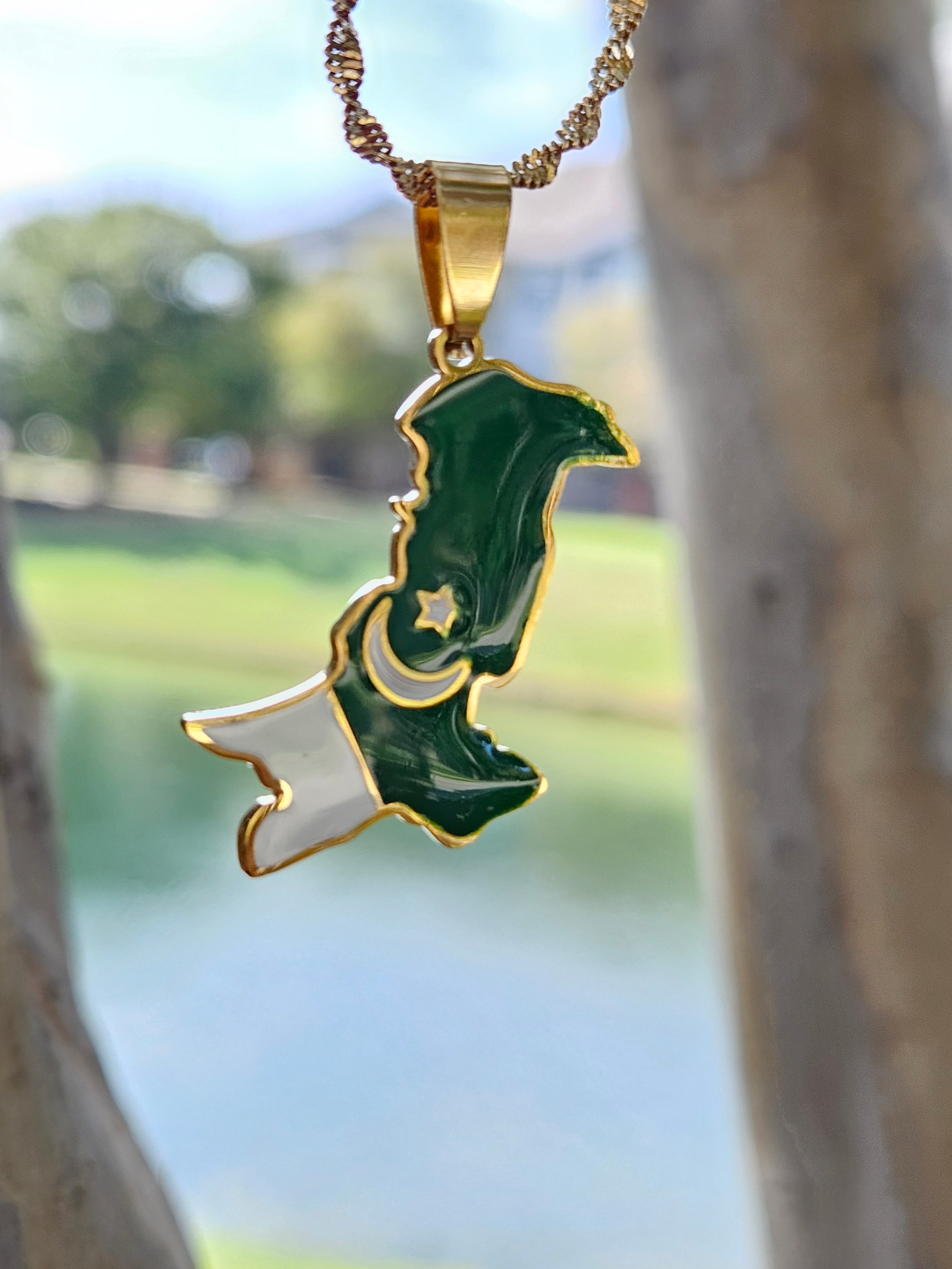 Pakistan Flag Map Shape Pendent Necklace - Habibi Heritage