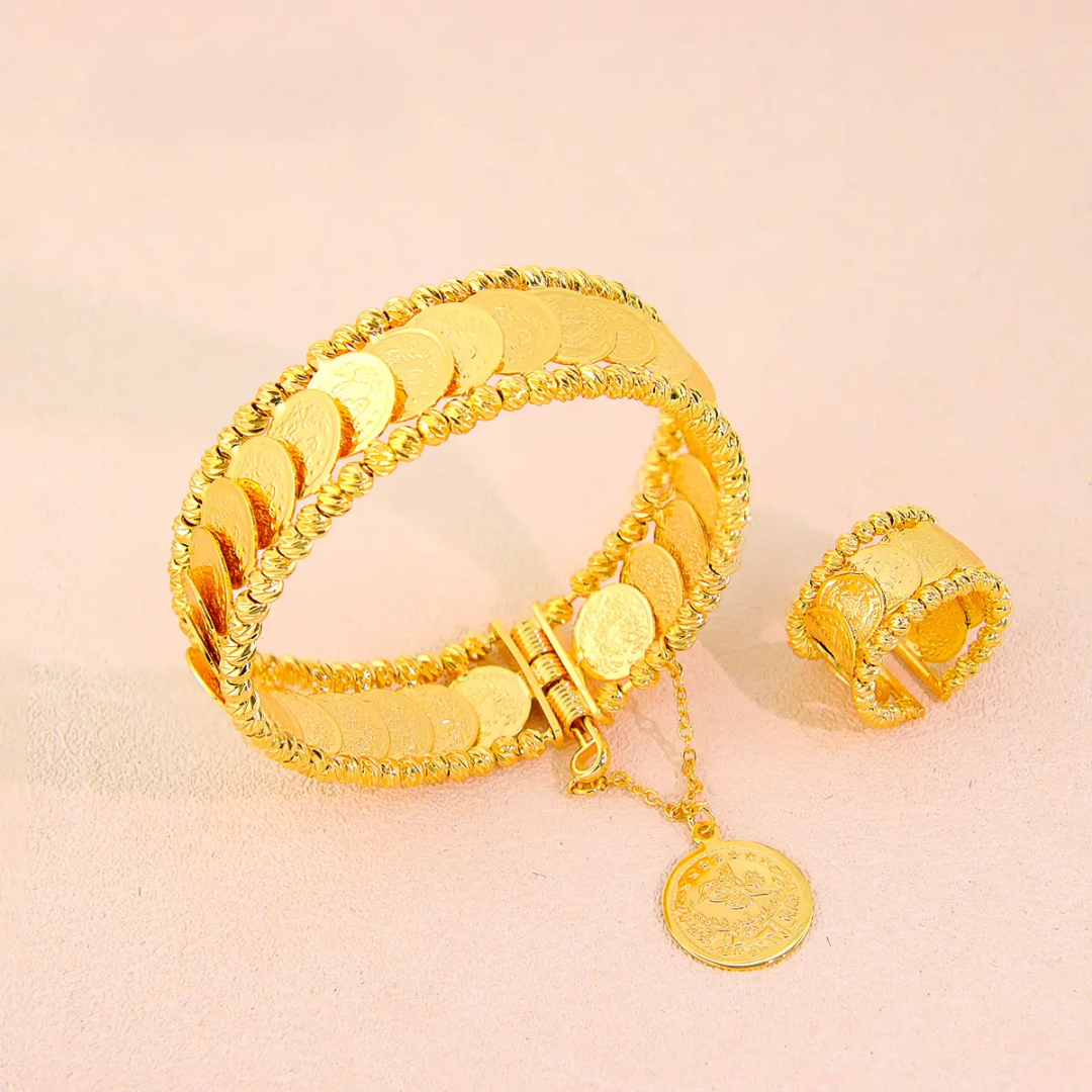 Arabic Coin Style Bracelet and Ring Set