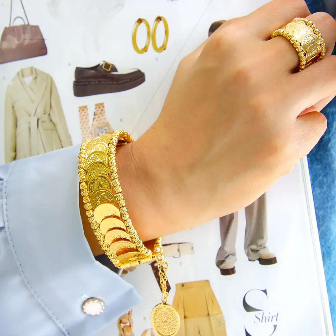 Arabic Coin Style Bracelet and Ring Set