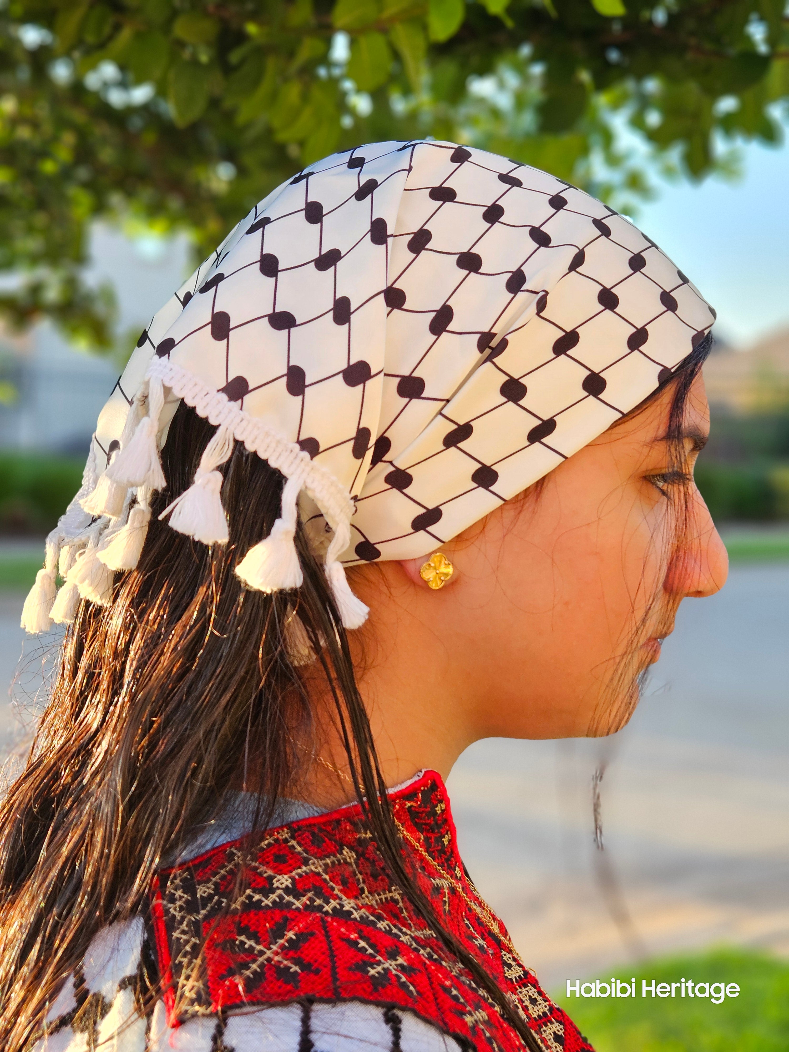 Keffiyeh Hatta Hair Head Scarf Bandana with Lace
