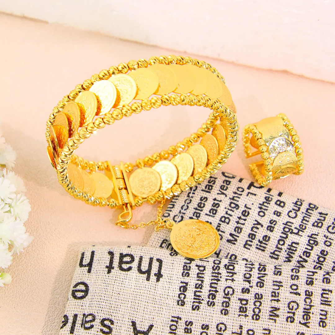 Arabic Coin Style Bracelet and Ring Set