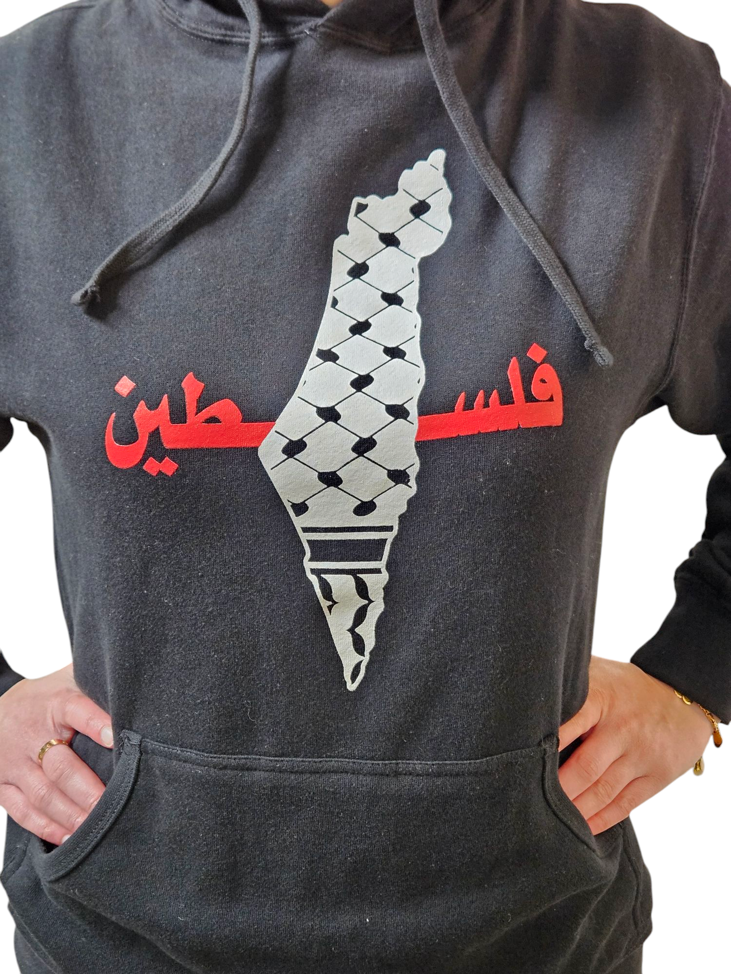Keffieyh Filled Palestine Map Design Hoodie with Palestine in Arabic - Kids & Adult Size