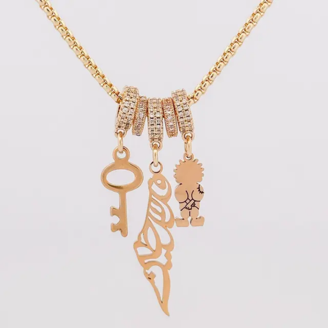 Palestine Handala Key Three  Charm Necklace