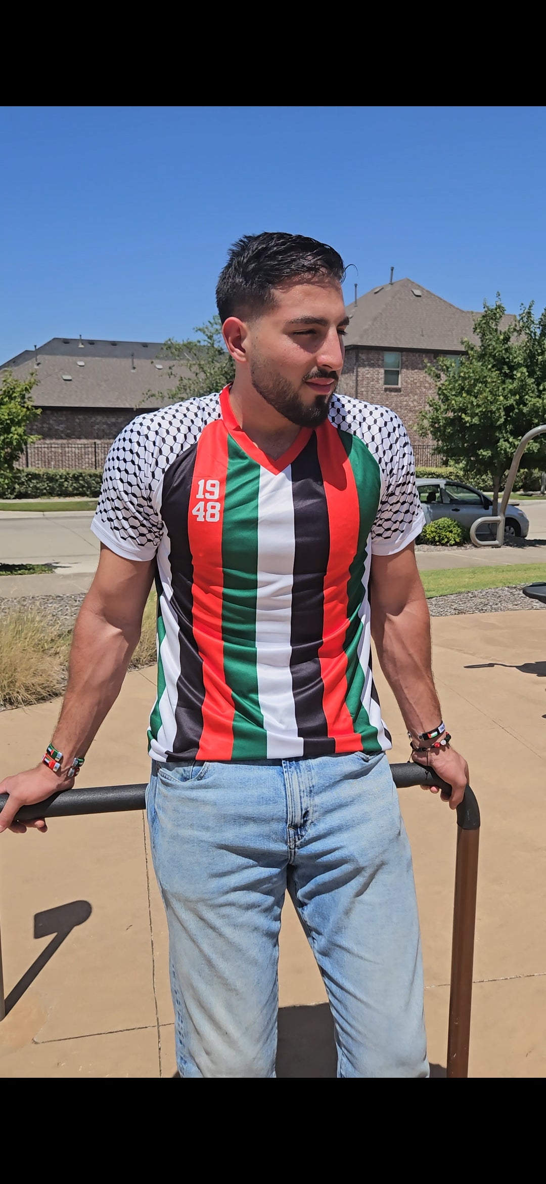 New Palestine Soccer Jersey Dri-Fit - 2 Styles keffiyeh Sleeves Embroidery